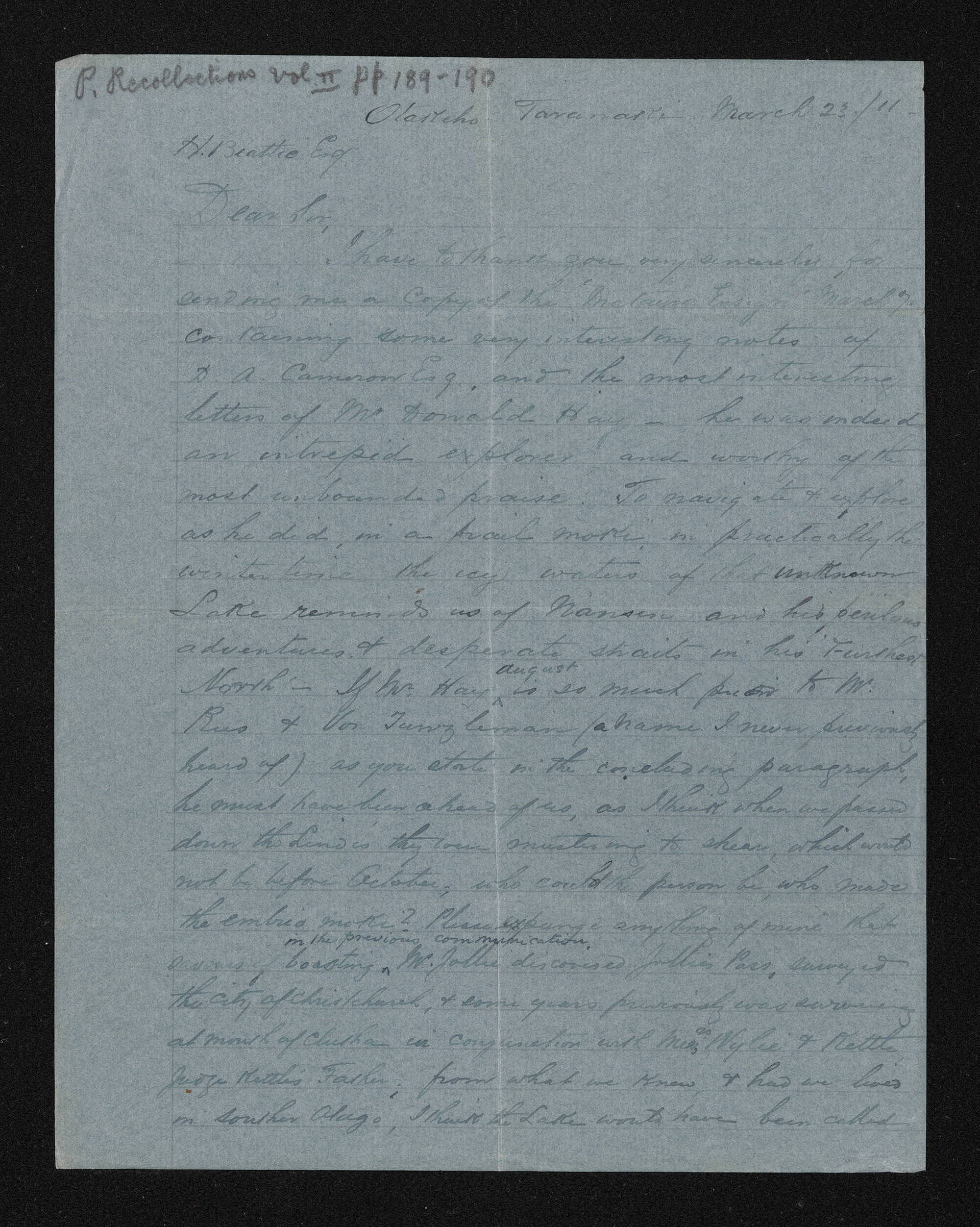 Letter, 23 March 1911, from Wm. Spearman Young, to Herries Beattie
