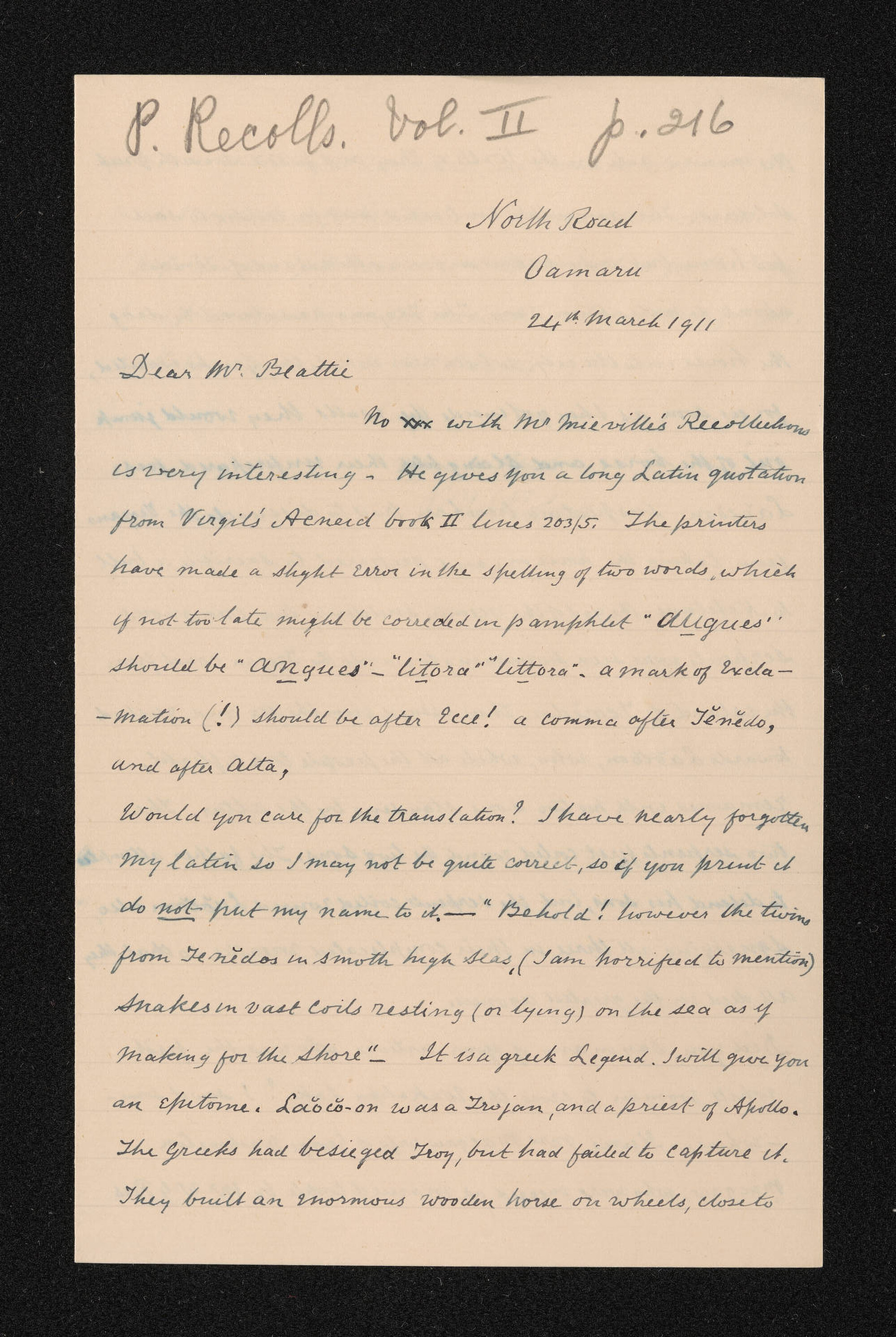Letter, 24 March 1911, from W.H.S. Roberts, to Herries Beattie