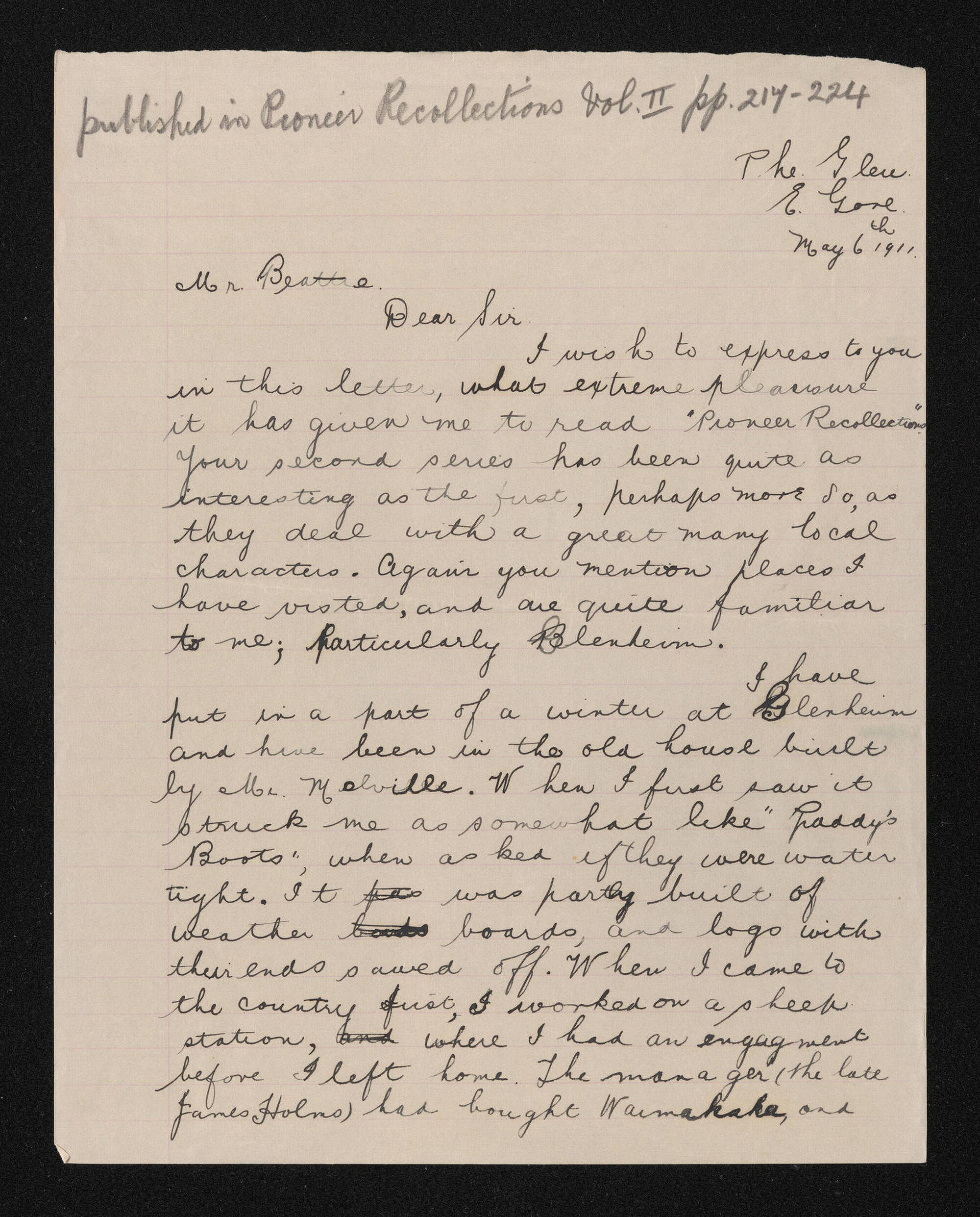 Letter, 6 May 1911, from Andrew Aitken, to Herries Beattie