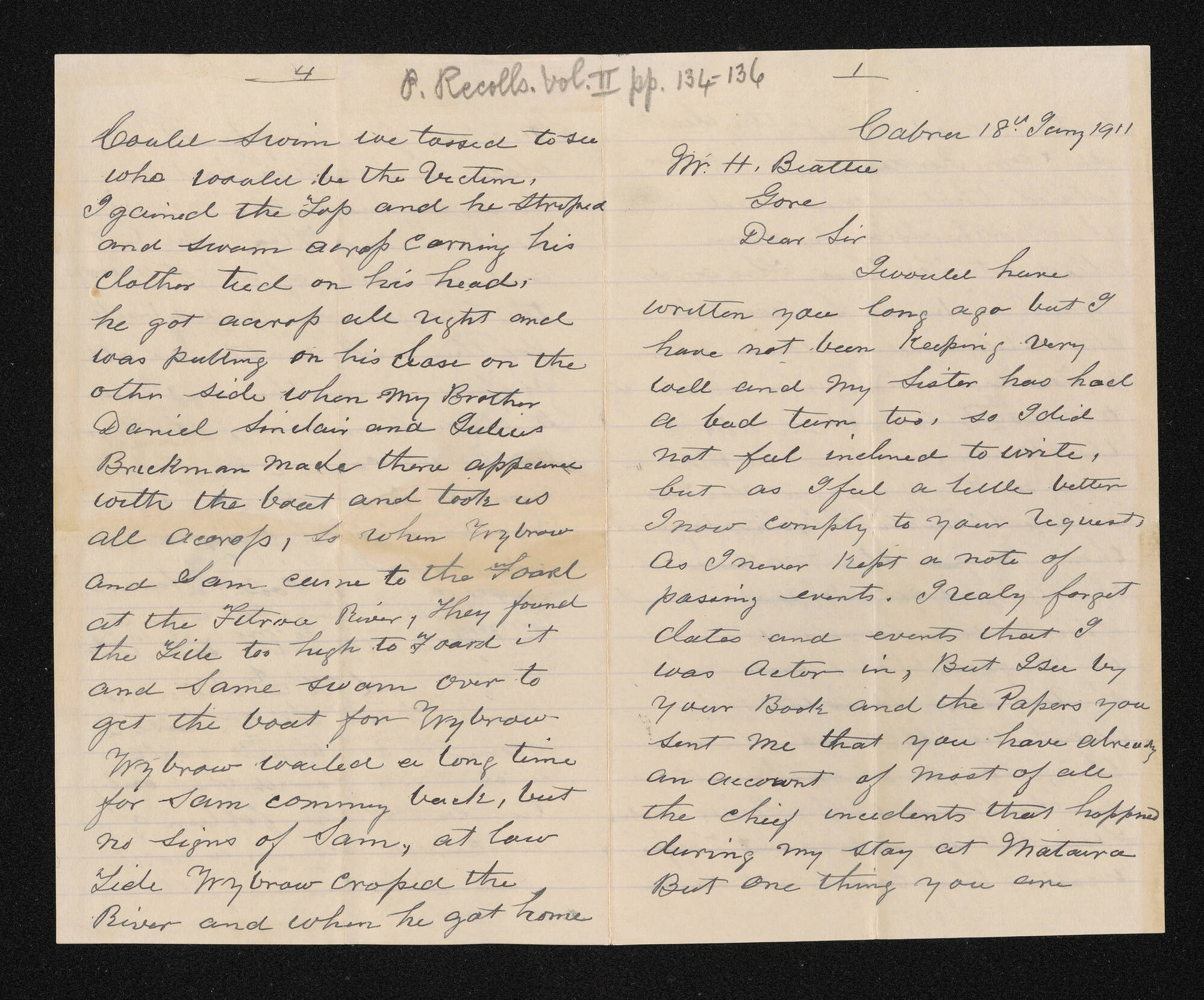 Letter, 18 January 1911, from John Sinclair, to Herries Beattie