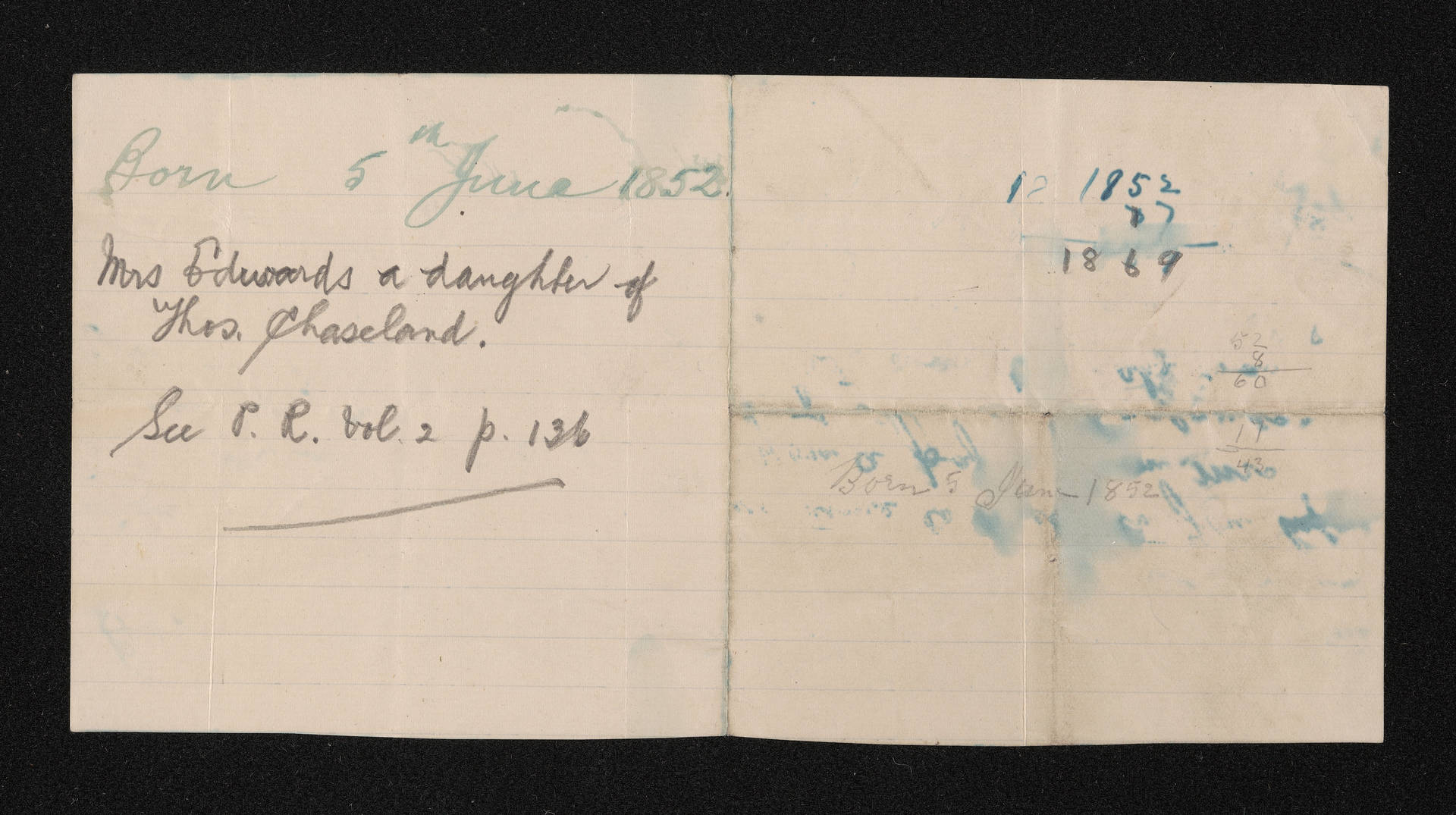 Fragment, n.d., relating to Mrs Edwards and Thomas Chaseland 