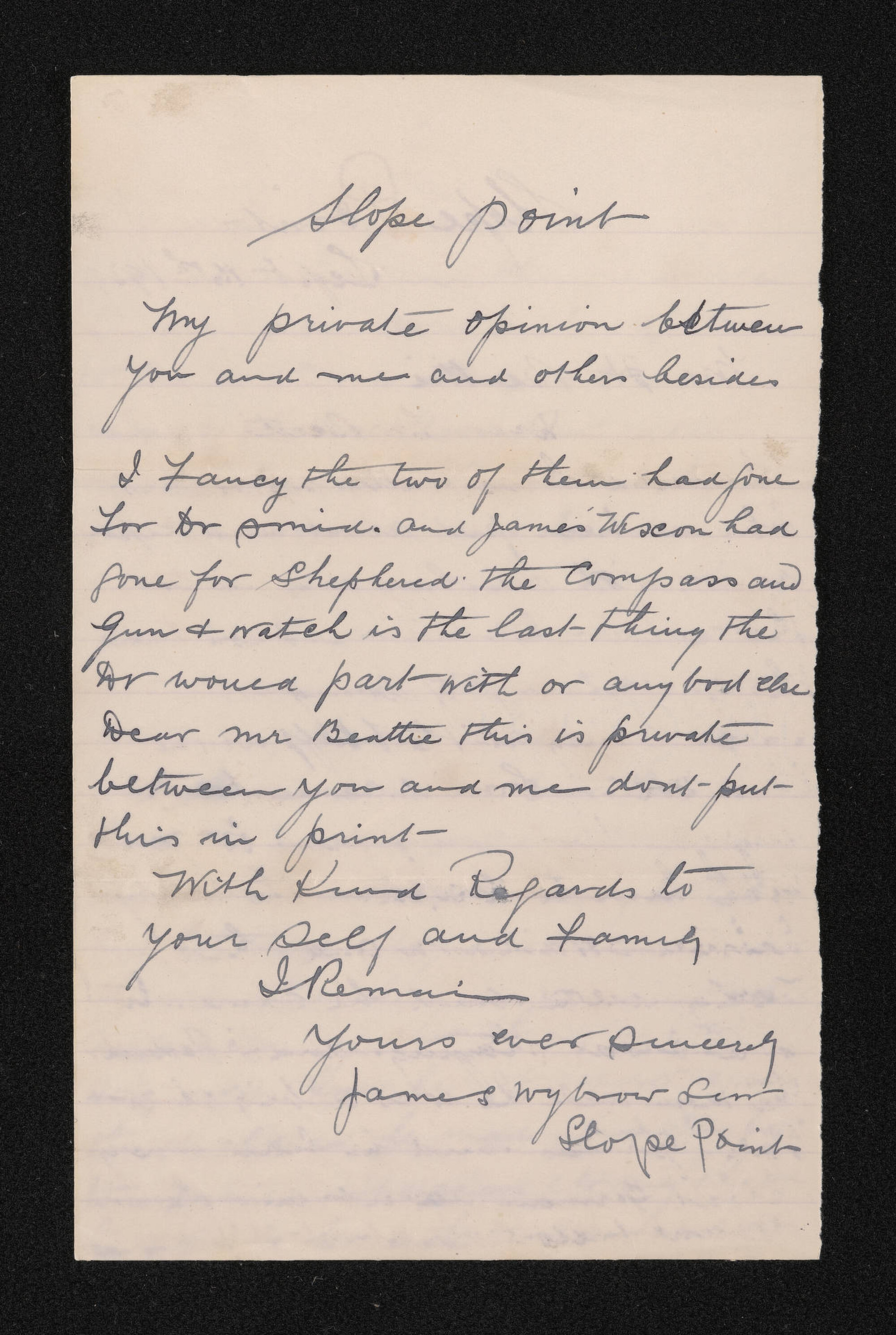 Letter, n.d., from James Wybrow Senr, to Herries Beattie