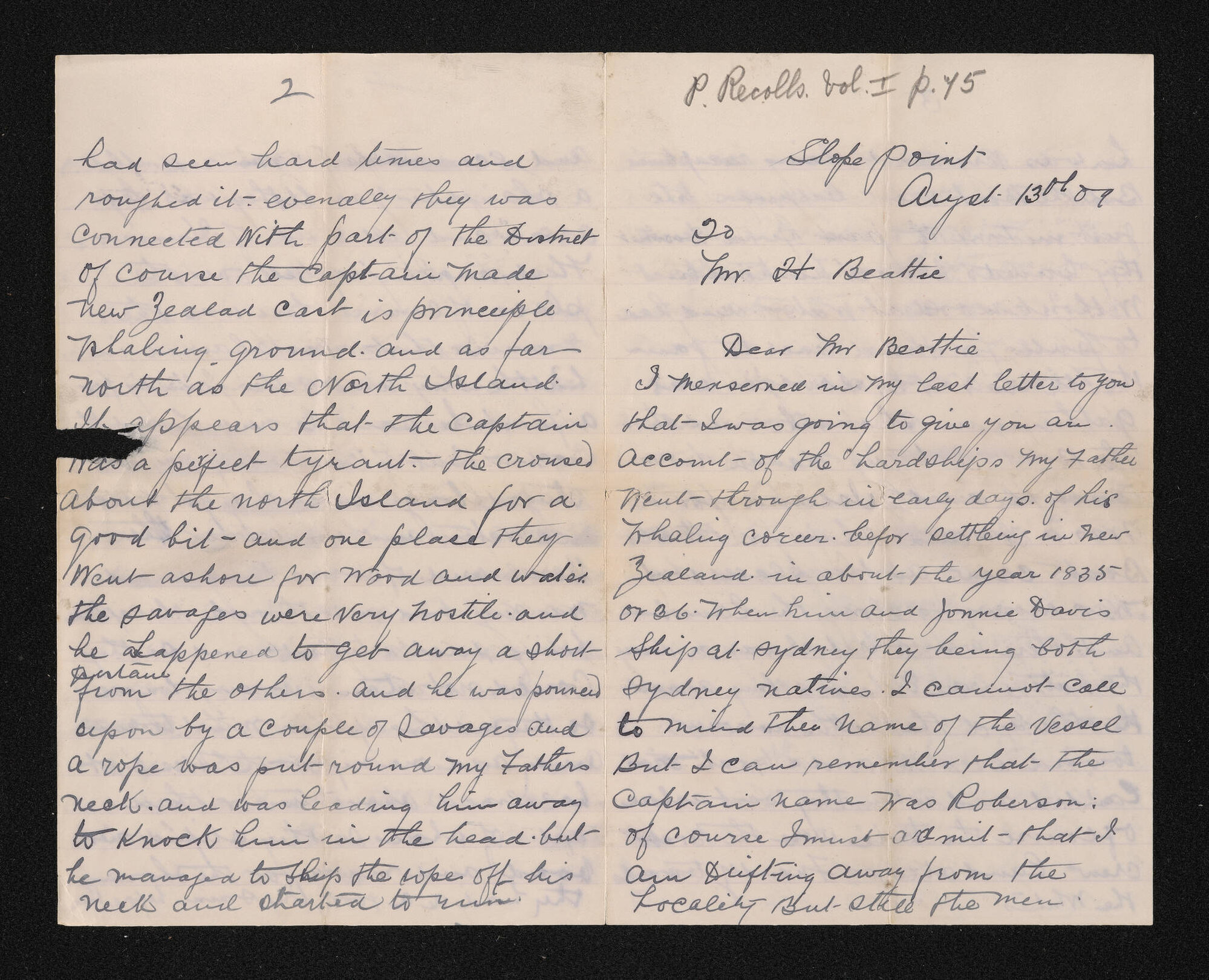 Letter, 13 August 1909, from James Wybrow, to Herries Beattie