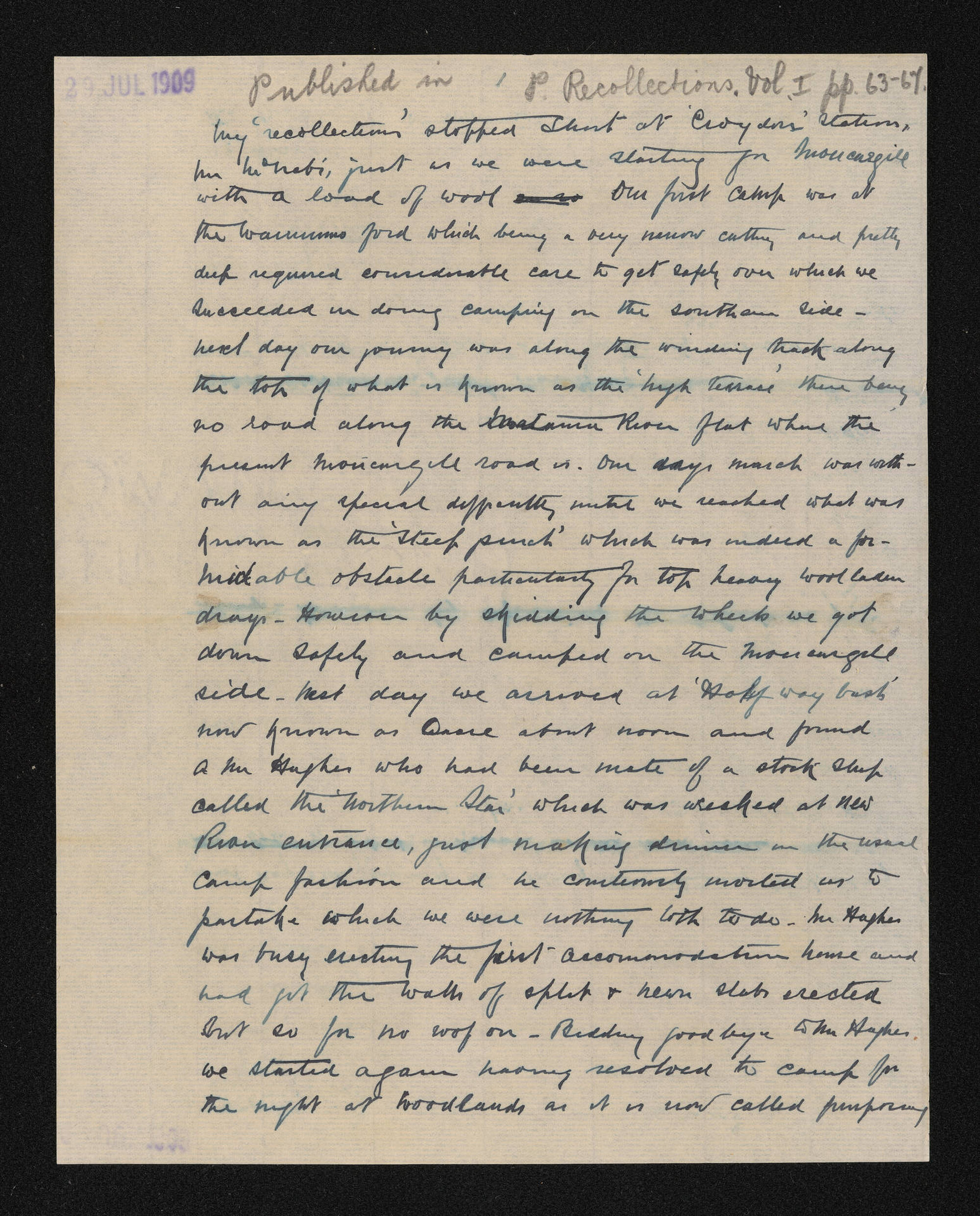 Manuscript, 29 July 1909, by Thomas MacGibbon