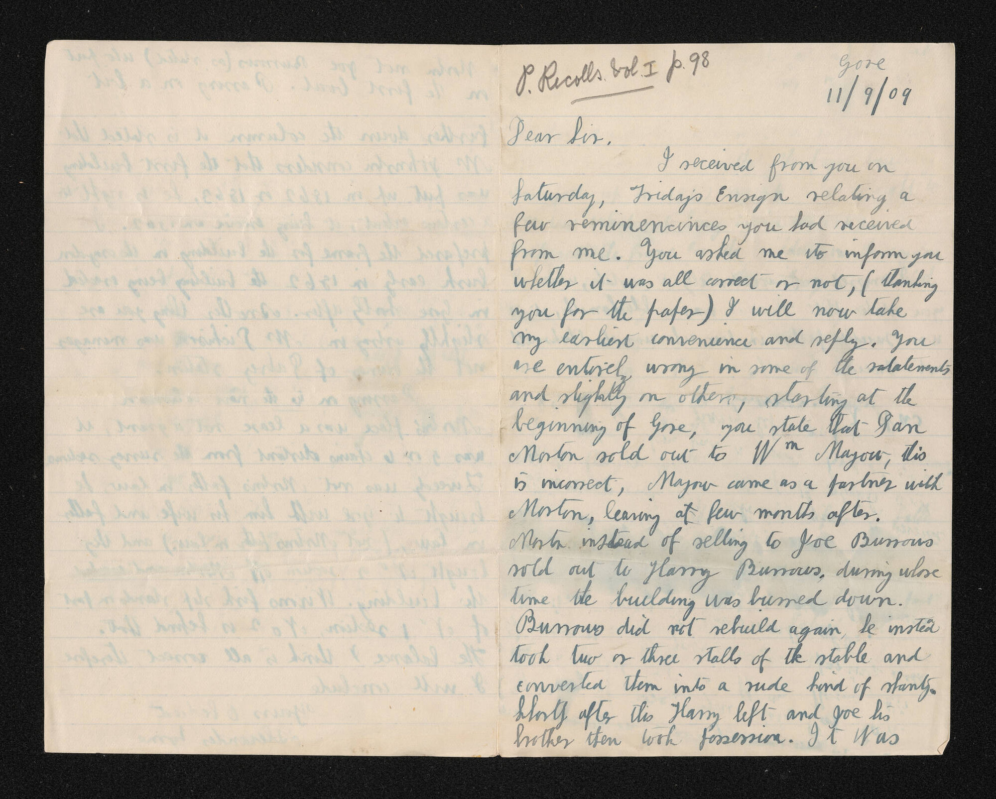 Letter, 11 September 1909, from Alexander Syme [to Herries Beattie?]