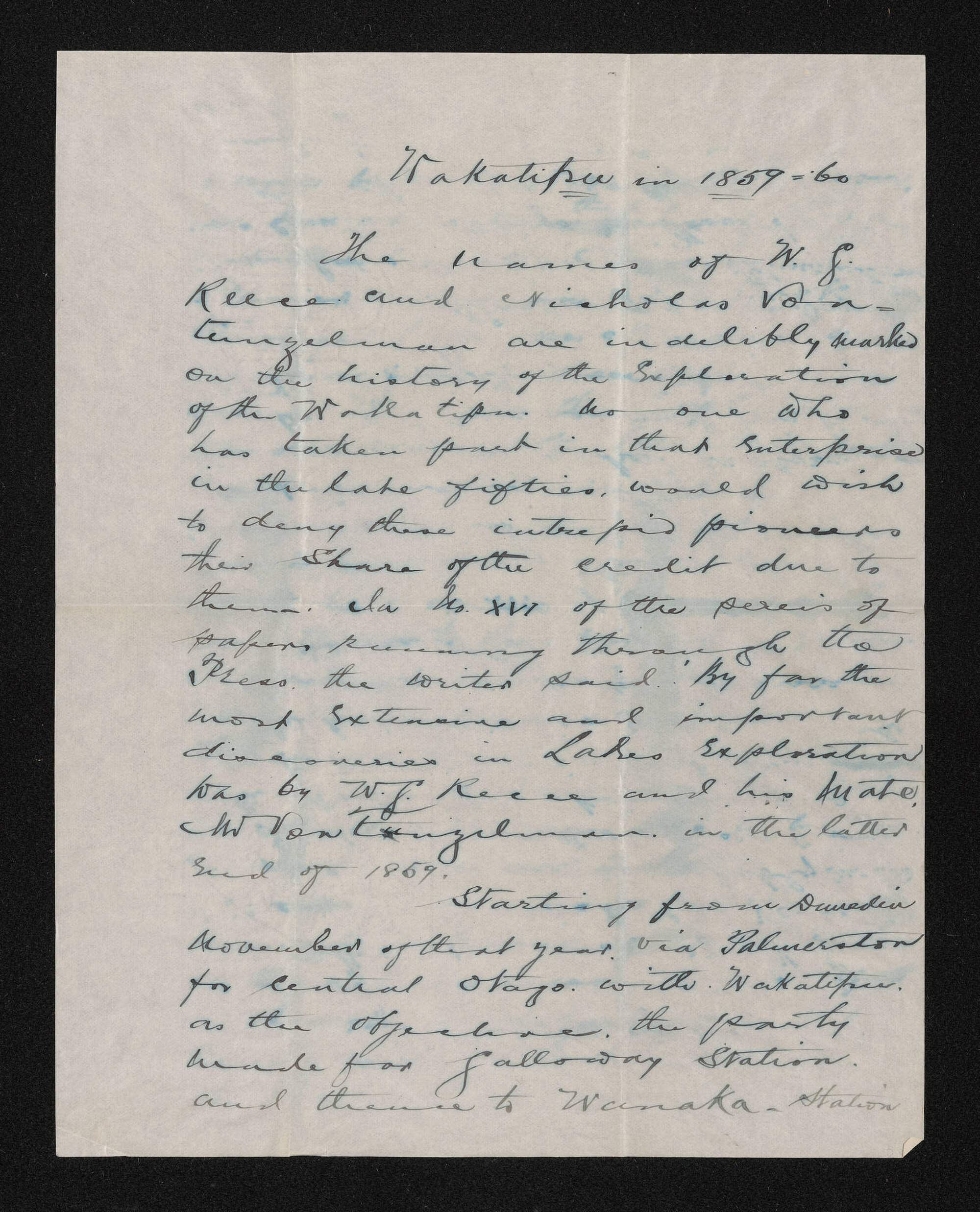 Manuscript, n.d., 'Wakatipu in 1859-60', by A.A. MacD
