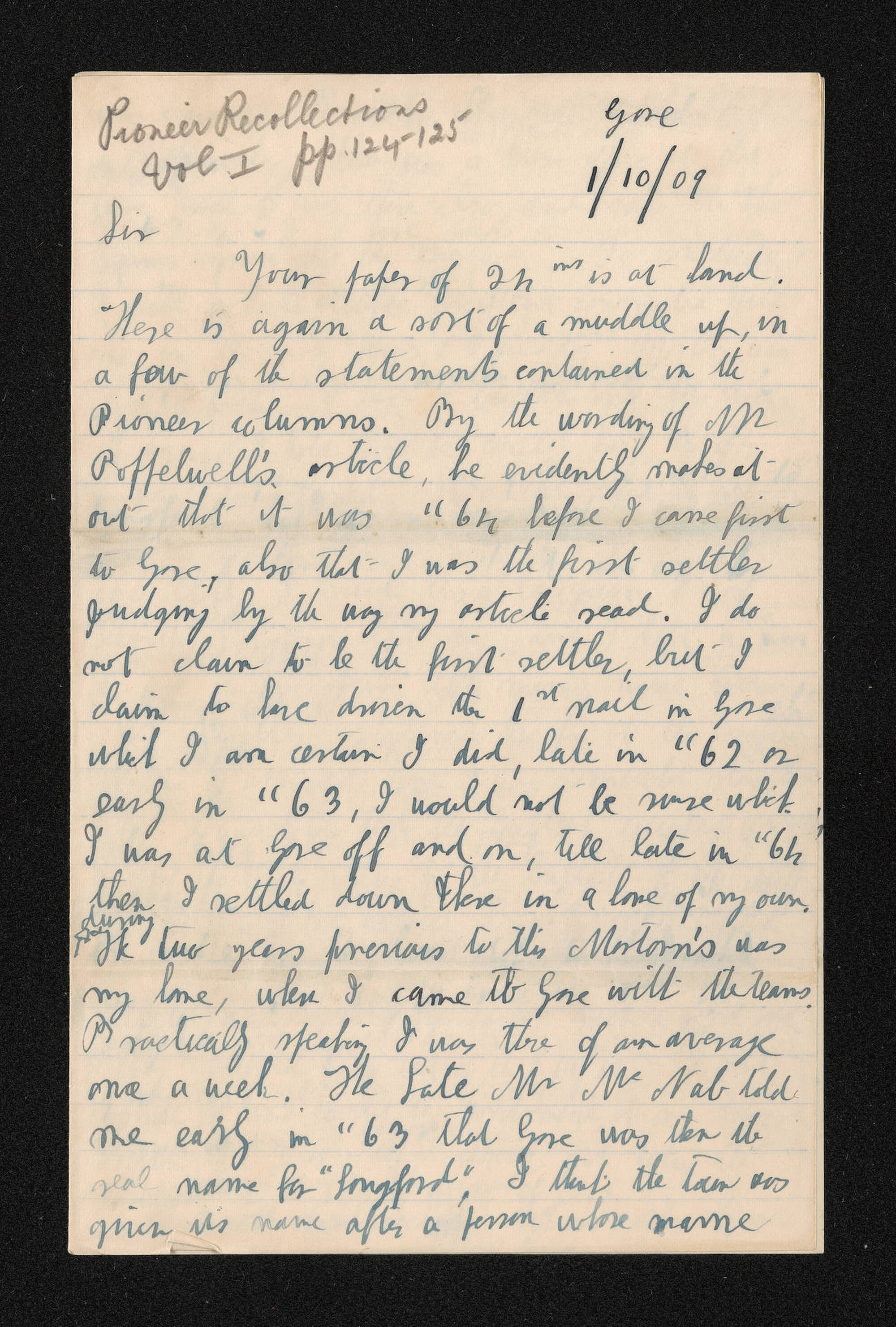 Letter, 1 October 1909, from Alex Syme, to Herries Beattie
