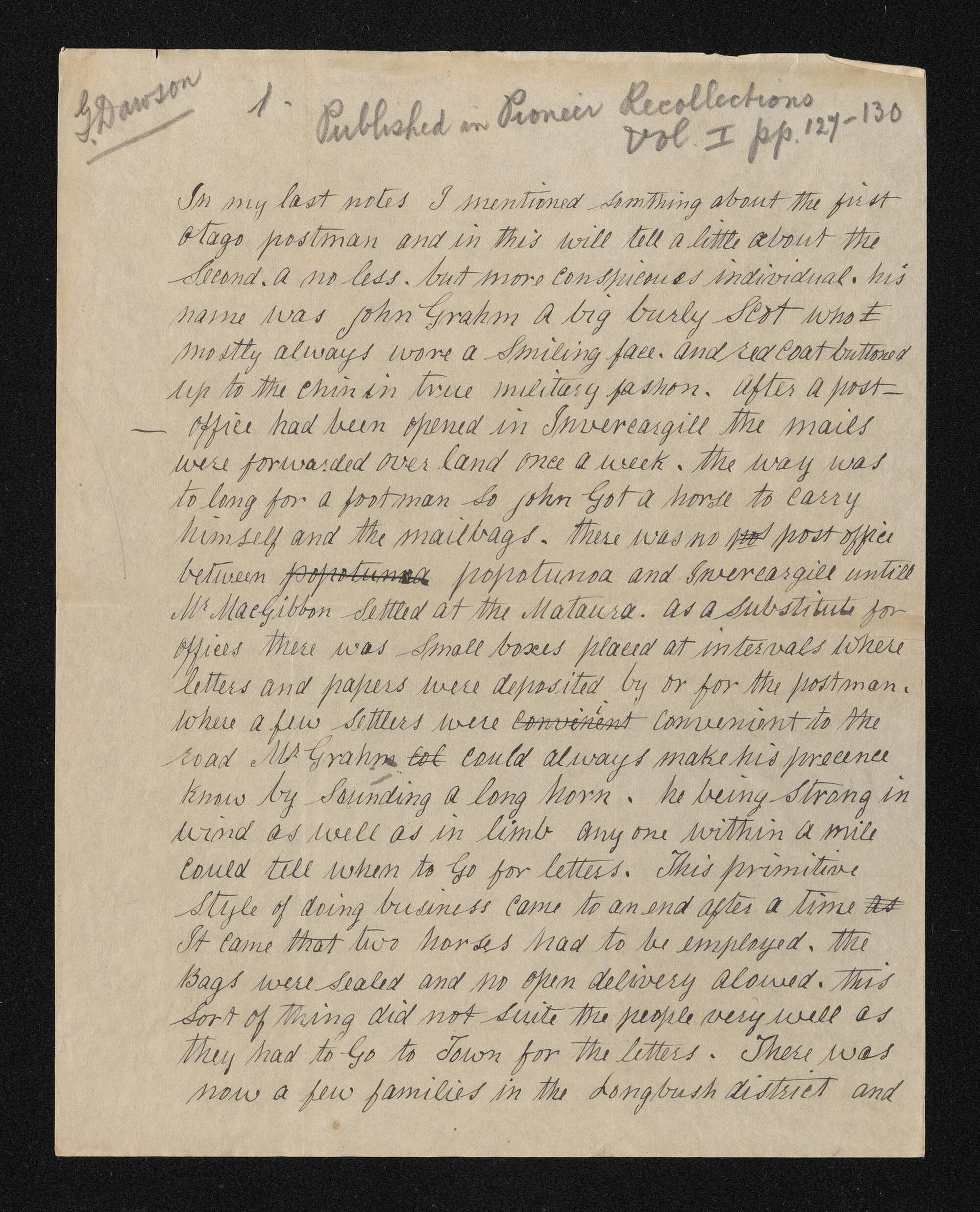Manuscript, n.d., by G. Dawson