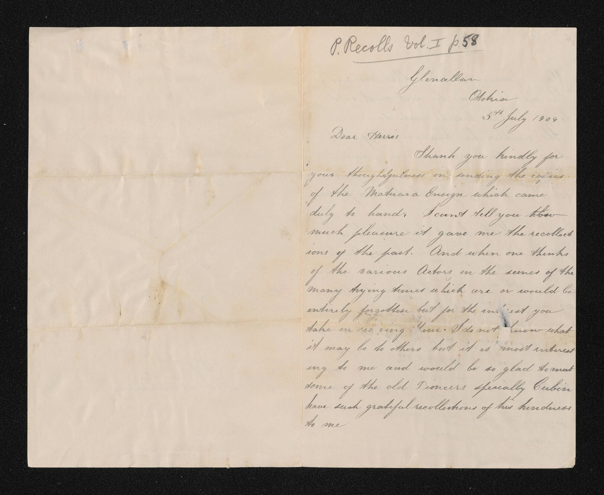 Letter, 5 July 1909, from William Adam, to Herries Beattie