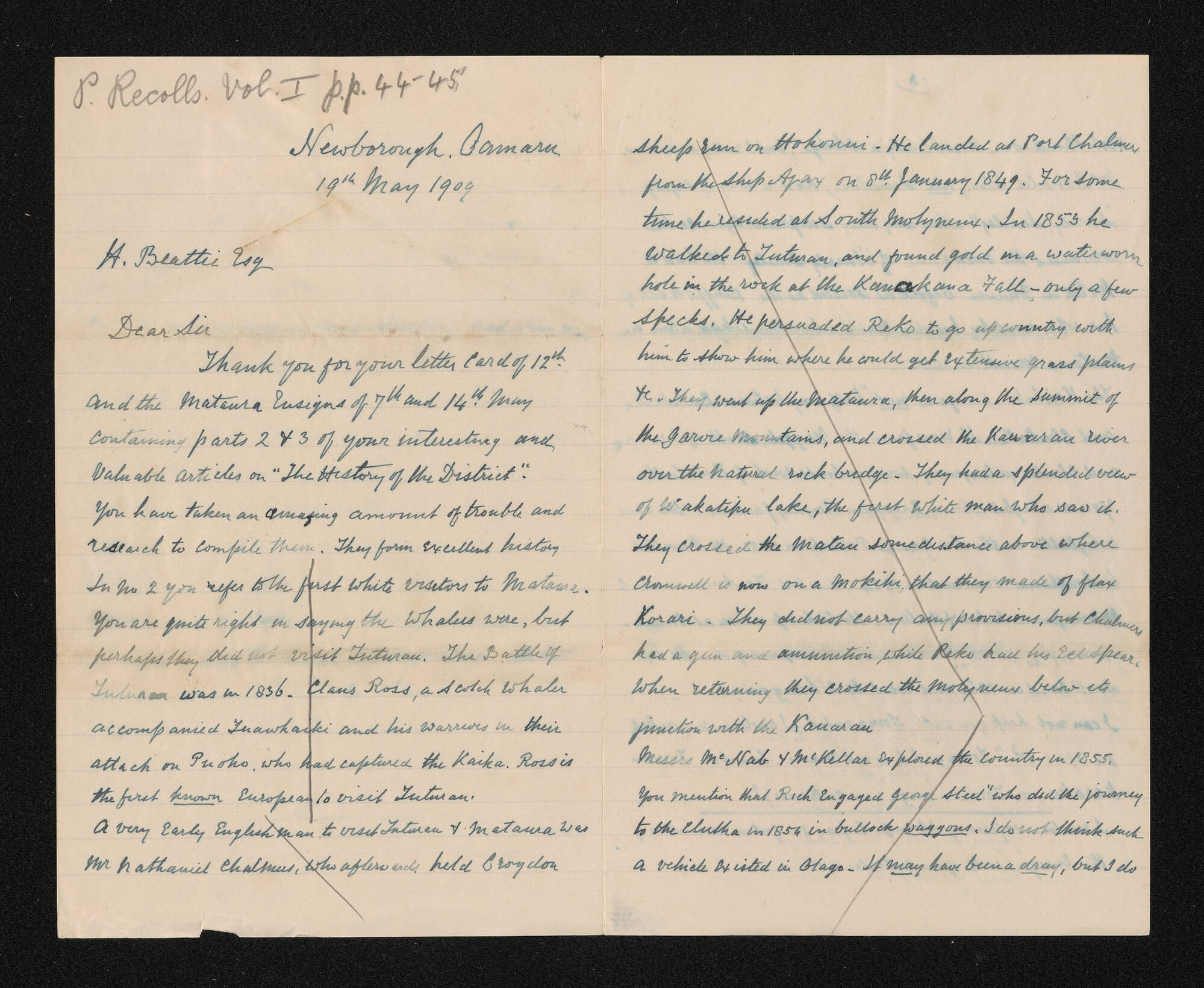 Letter, 19 May 1909, [from W.H.S. Roberts], to Herries Beattie