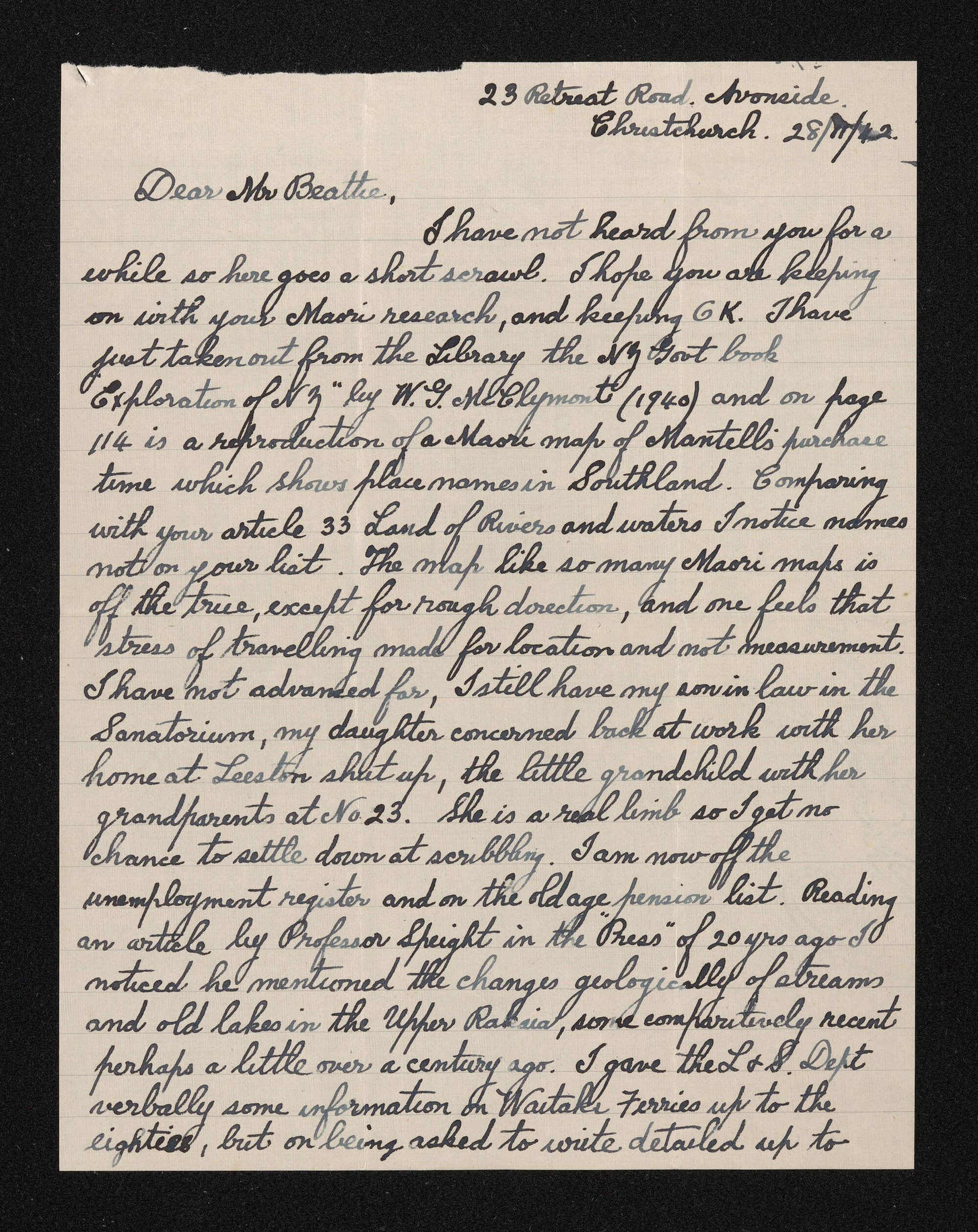 Letter, 28 November 1942, from William A. Taylor, to Herries Beattie