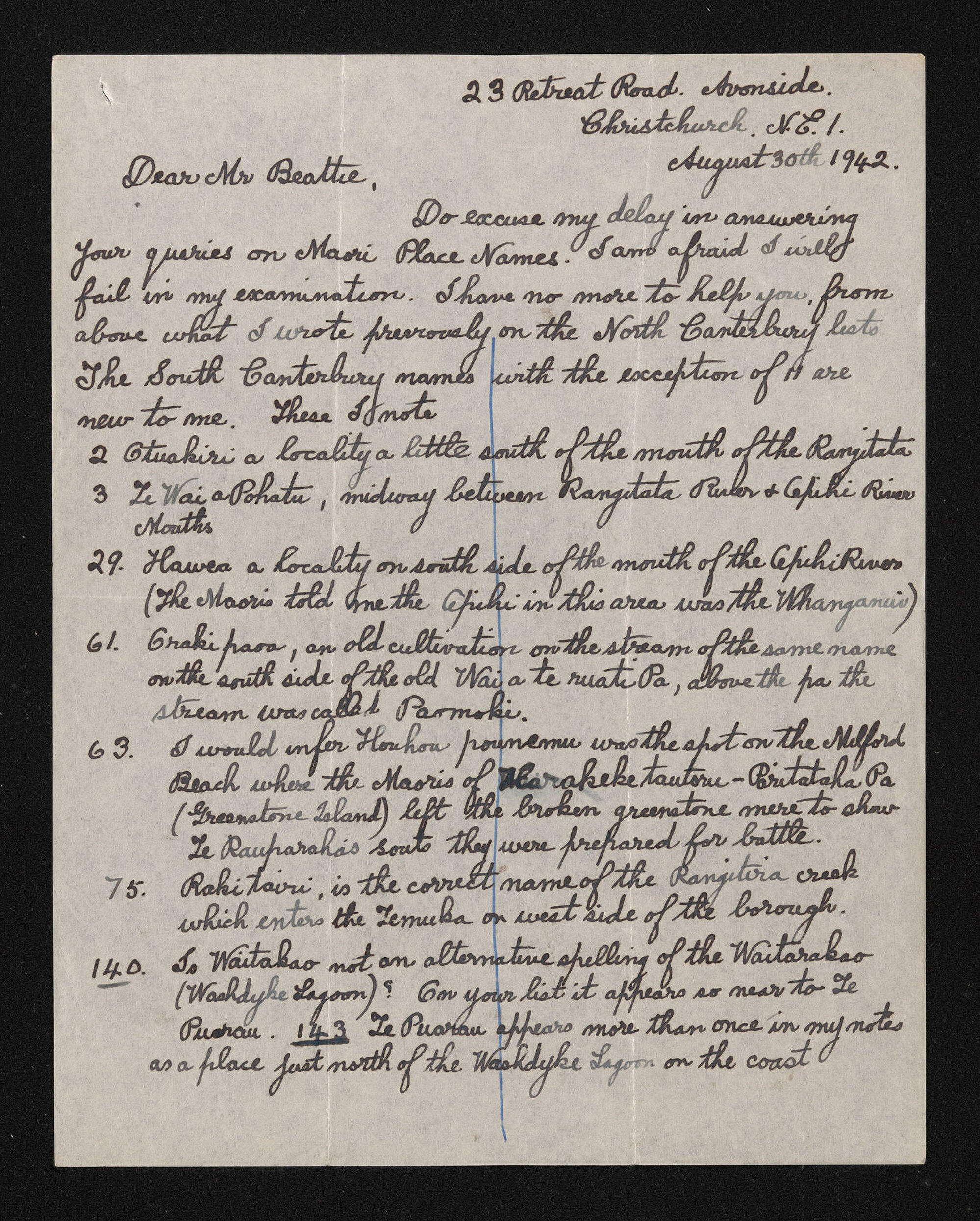 Letter, 30 August 1942, from Wiremu Teira, to Herries Beattie