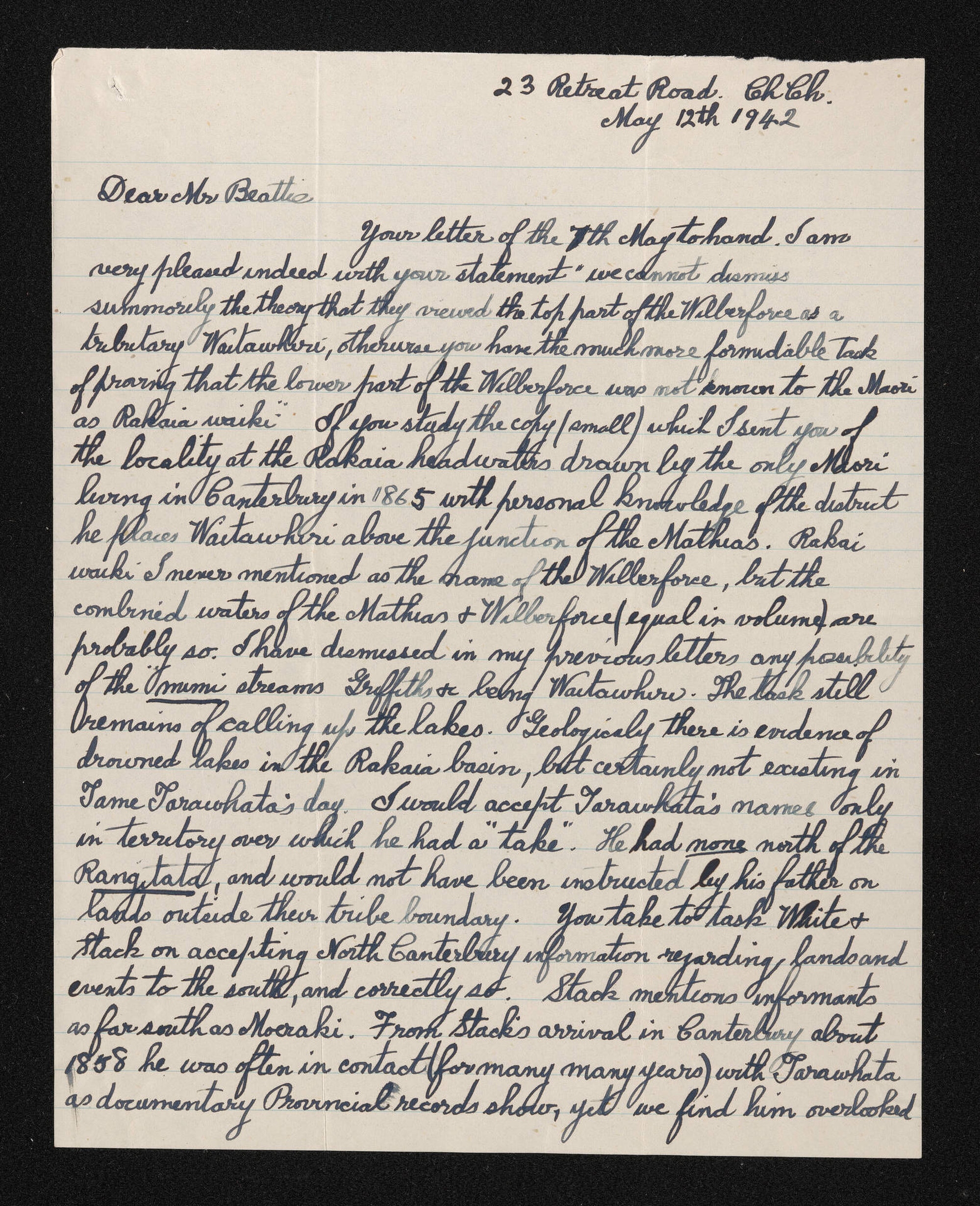 Letter, 12 May 1942, from W.A. Taylor, to Herries Beattie