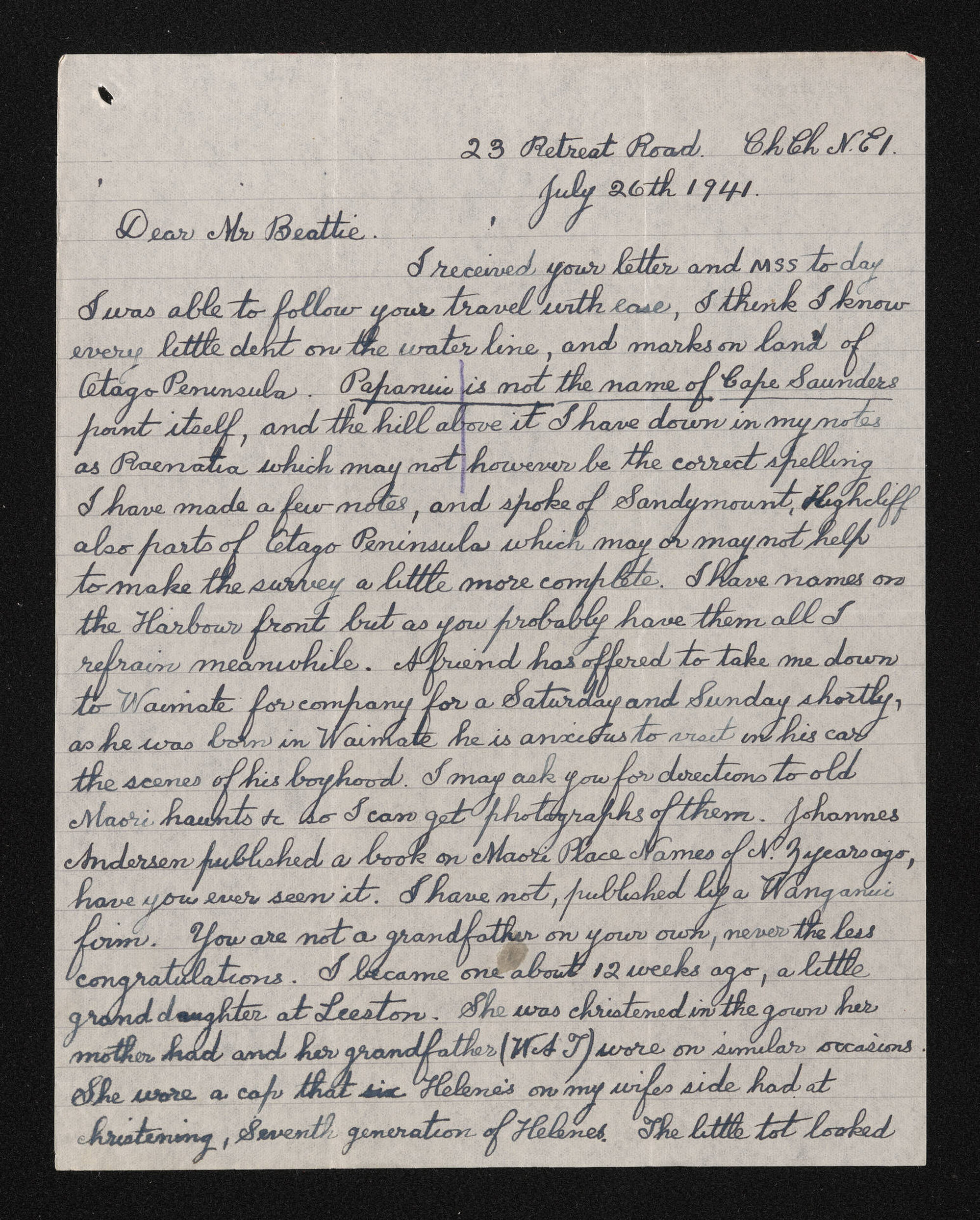 Letter, 26 July 1941, from Wiremu Teira, to Herries Beattie