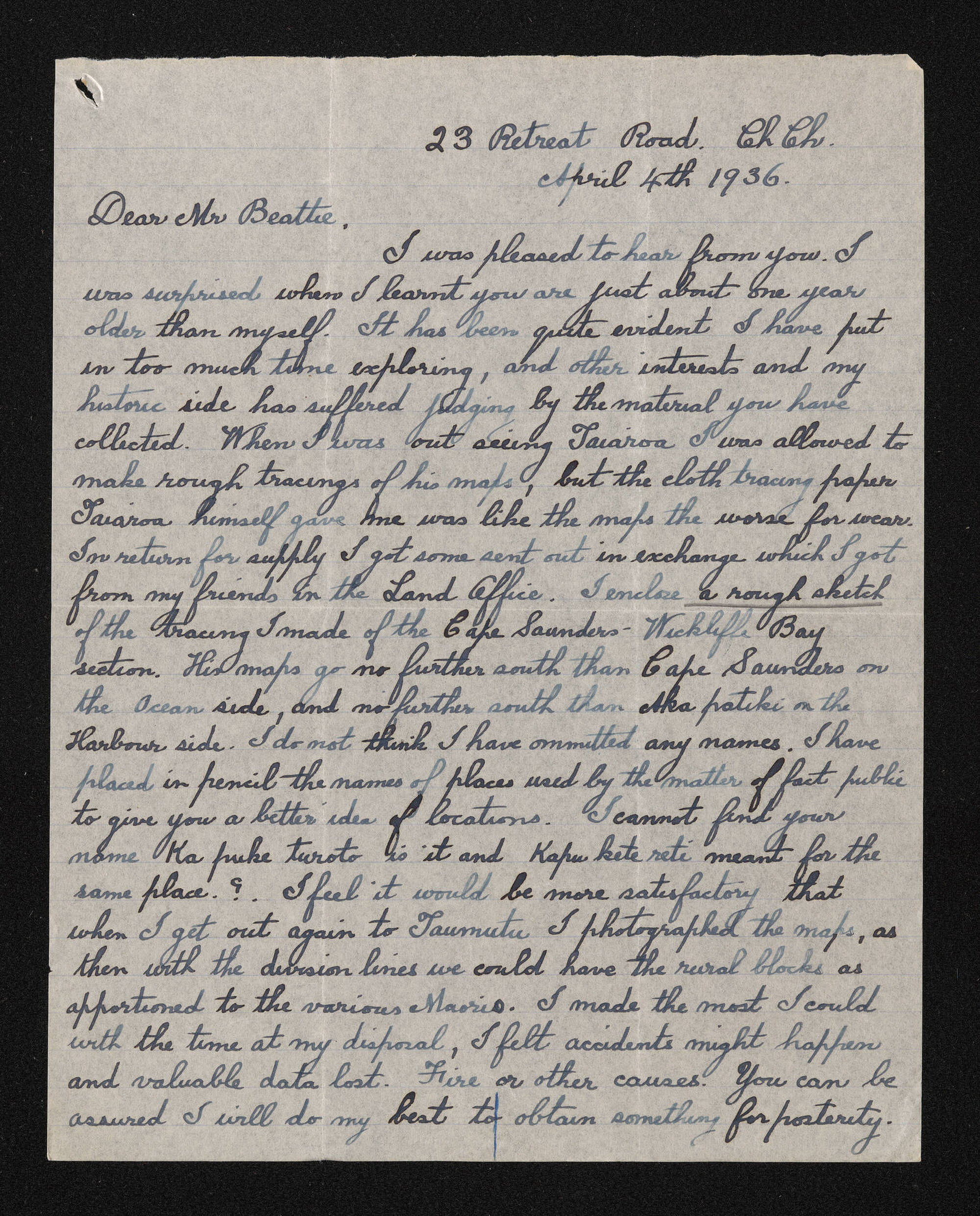 Letter, 4 April 1936, from Wm A. Taylor, to Herries Beattie
