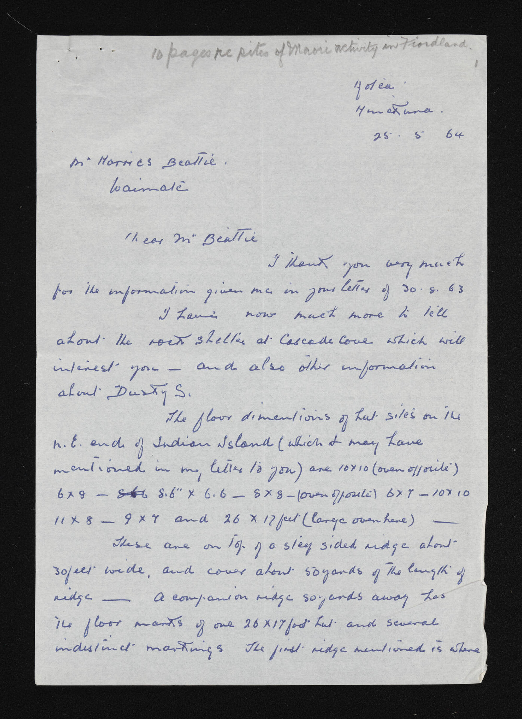 Letter, 25 May 1964, from Kenneth R. Sutherland, to Herries Beattie