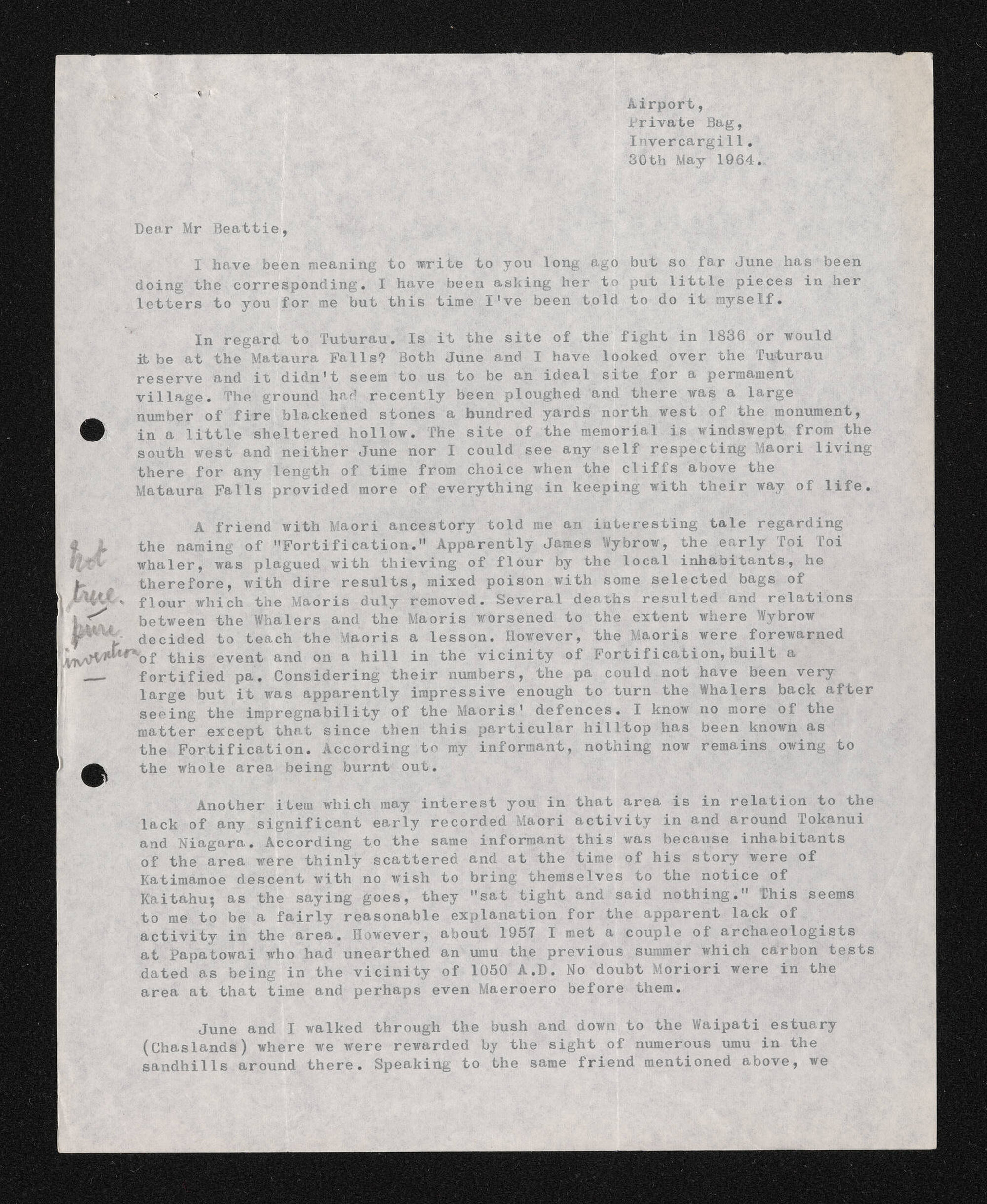 Letter, 30 May 1964, from Osborne Ashley, to Herries Beattie
