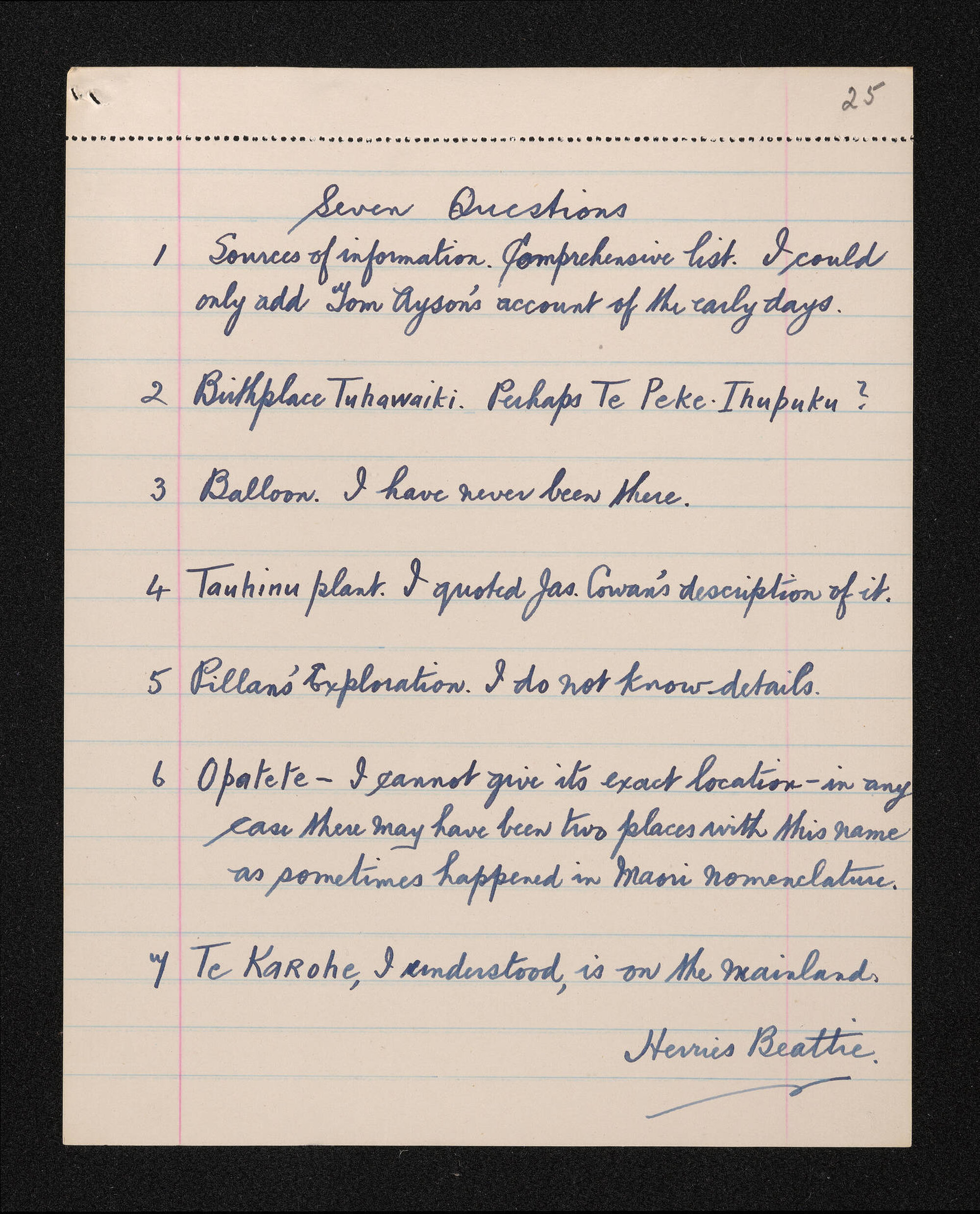 Notes, n.d., Herries Beattie