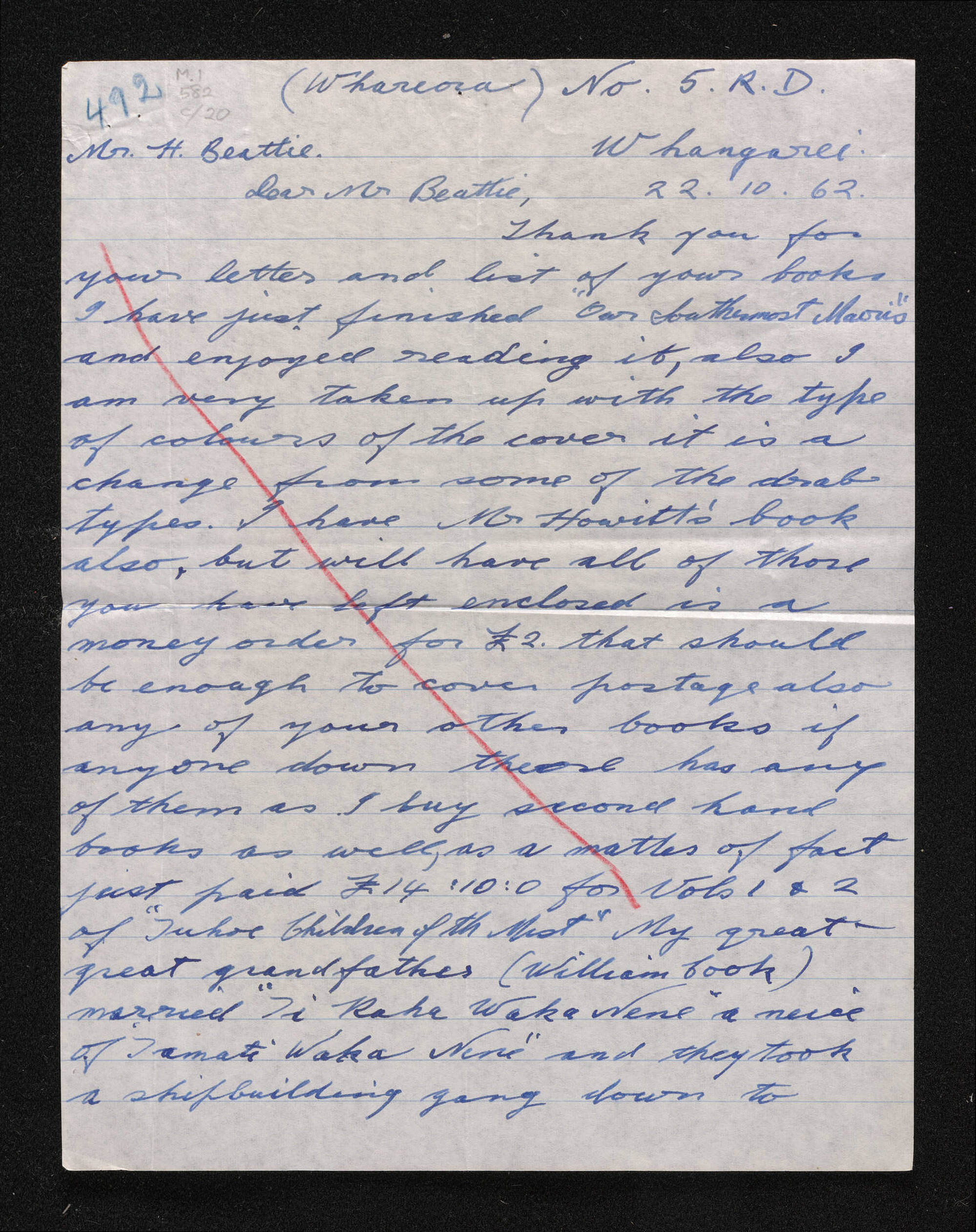 Letter, 22 October 1962, from Joseph C. Nicholson, to Herries Beattie
