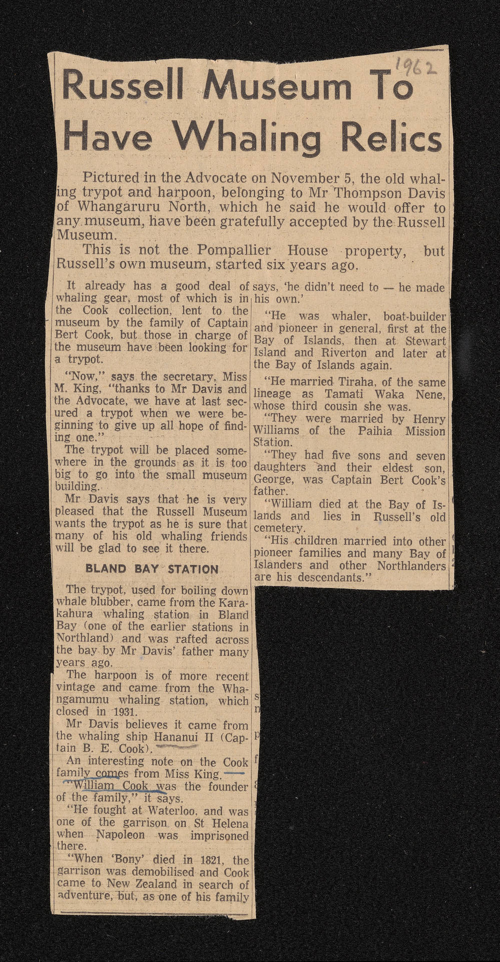 Newspaper clipping, 1962
