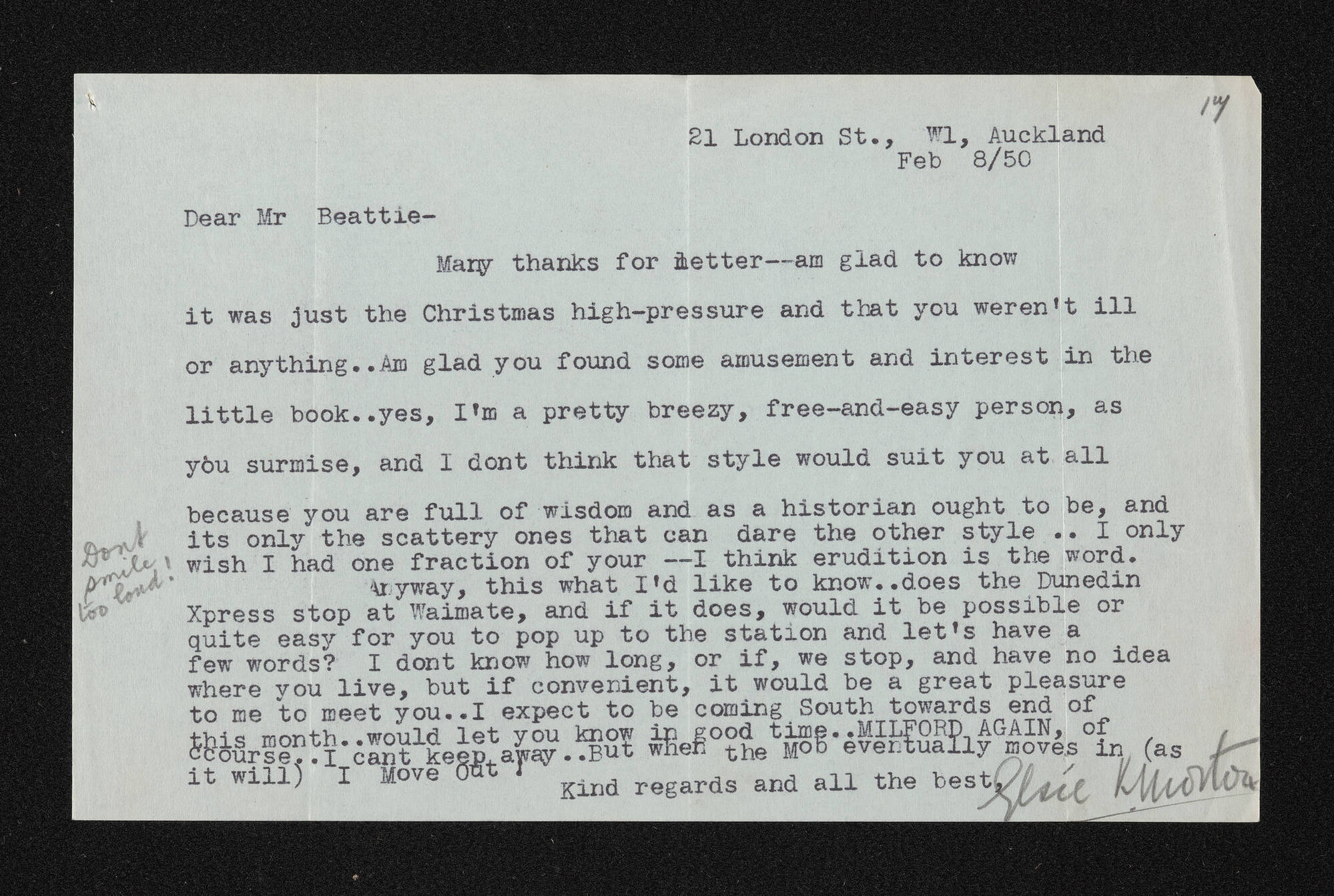 Letter, 8 February 1950, from Elsie K. Morton, to Herries Beattie