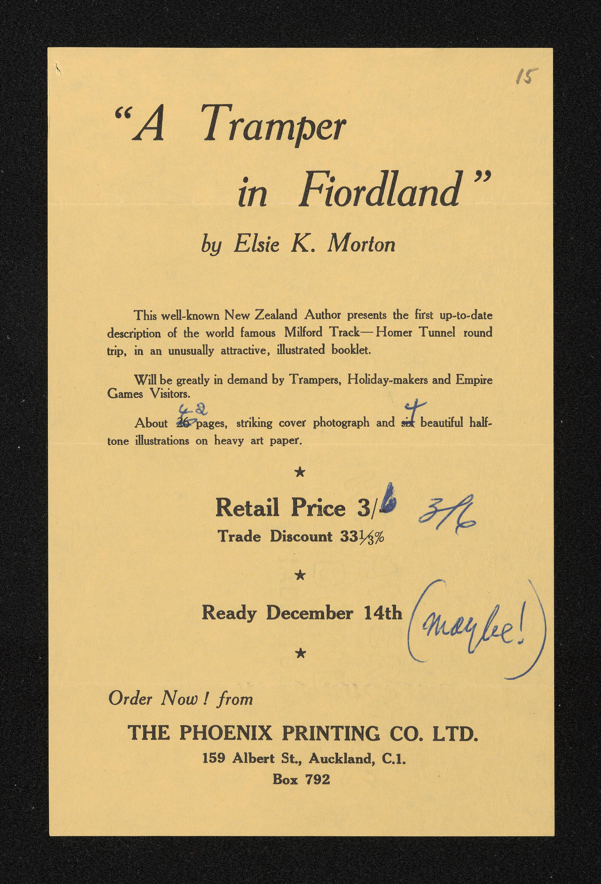 Book flyer [annotated], c.1949, [from Elsie K. Morton, to Herries Beattie]