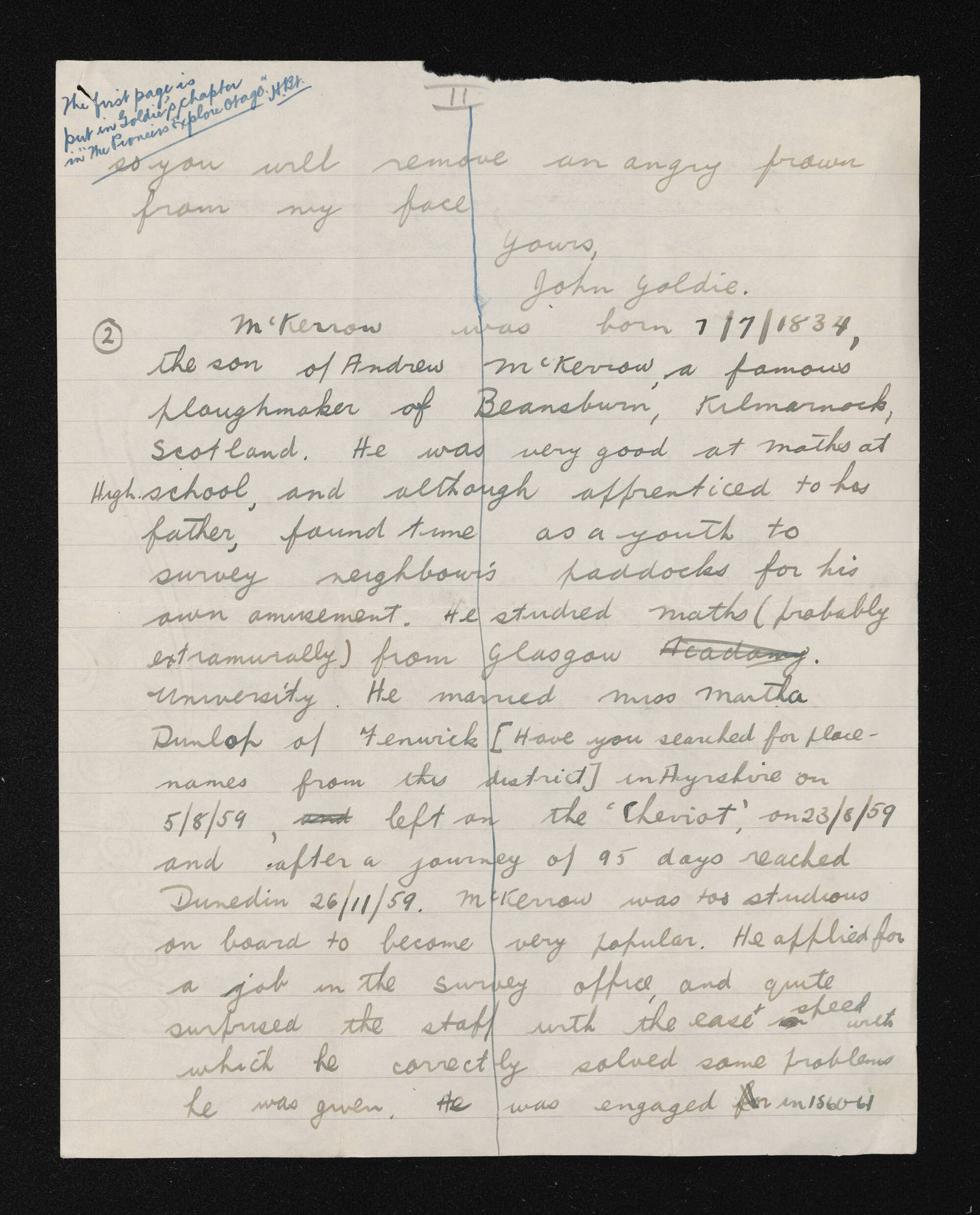 Letter [incomplete], 12 June 1947, from D.G. Herron, to Herries Beattie