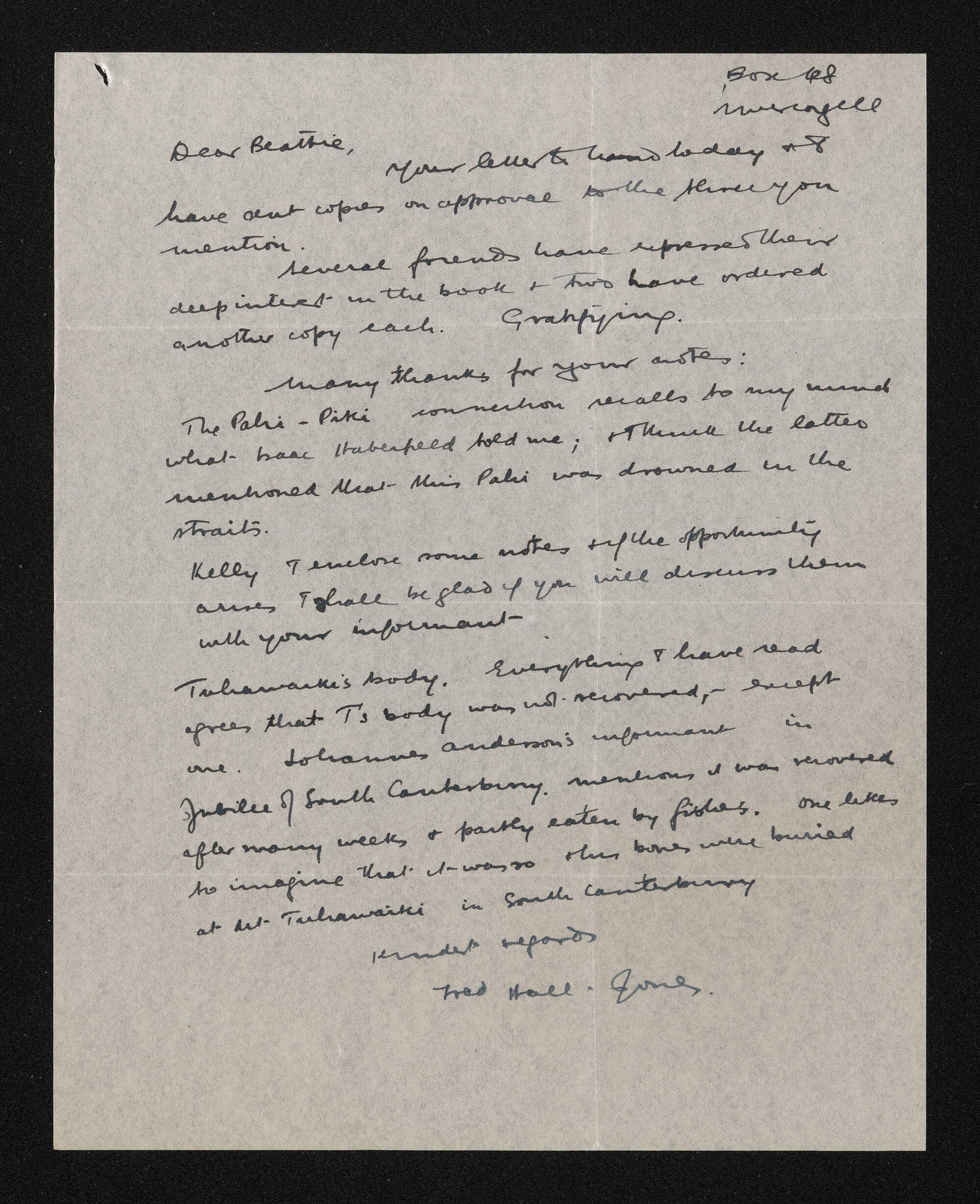Letter, [n.d.], from Fred Hall-Jones, to Herries Beattie
