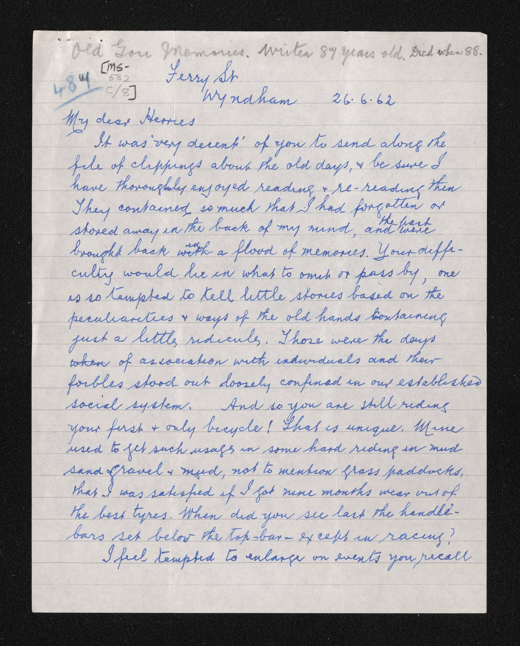 Letter, 26 June 1962, from R. N. Fraser, to Herries Beattie