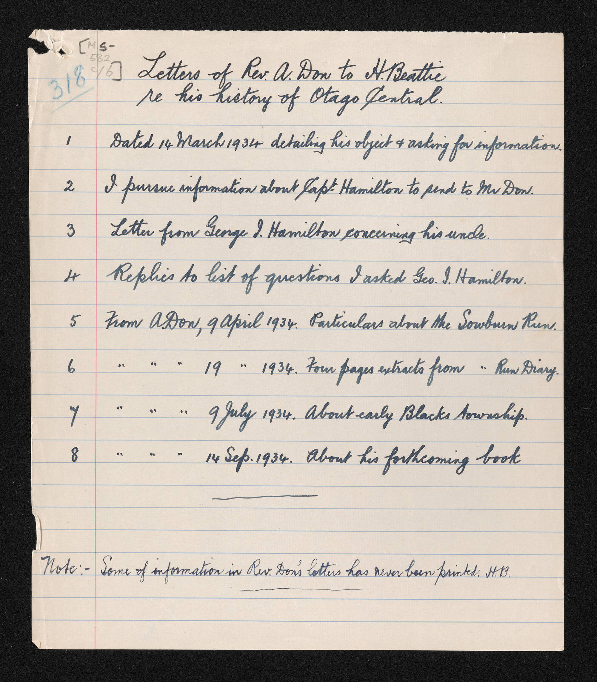 Cover page of letters in folder