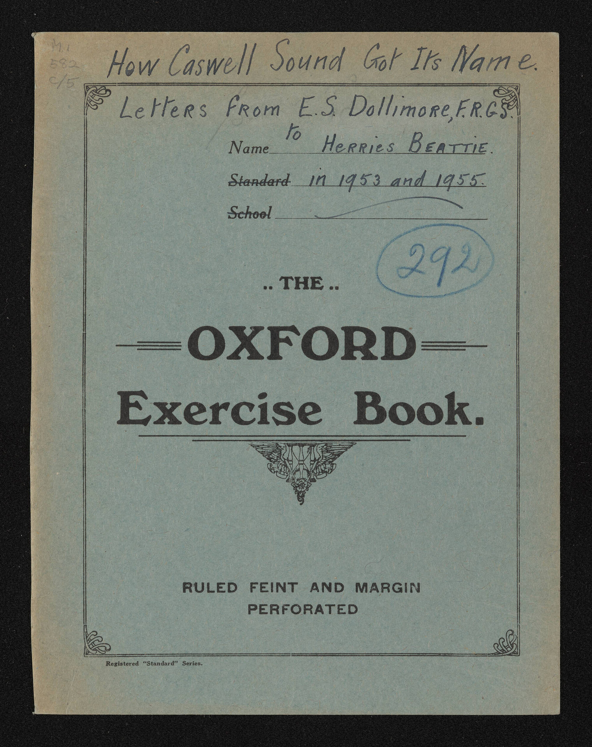 Cover page and index of letters in folder relating to Caswell Sound