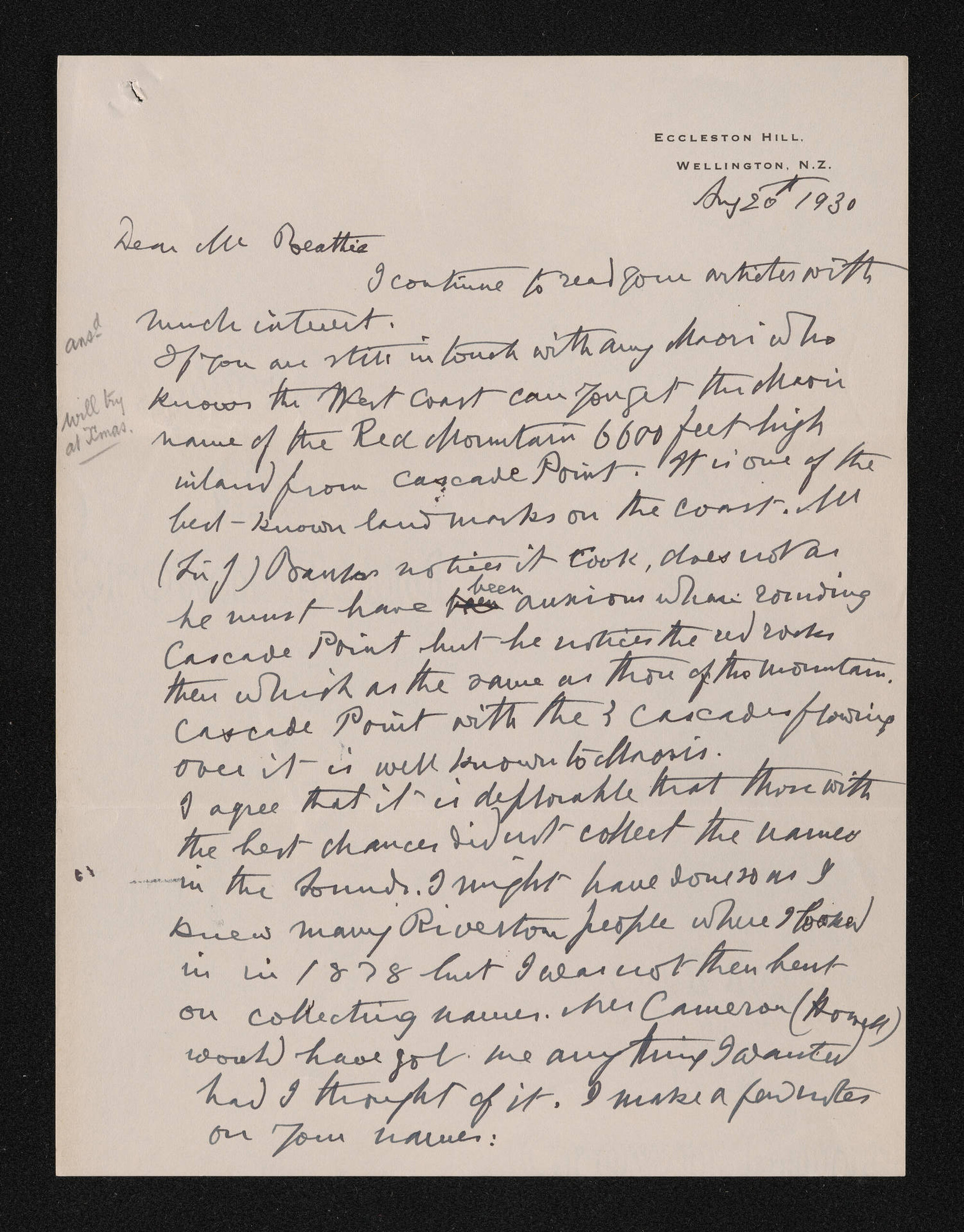 Letter, 20 August 1930, from Frederick Chapman, to Herries Beattie