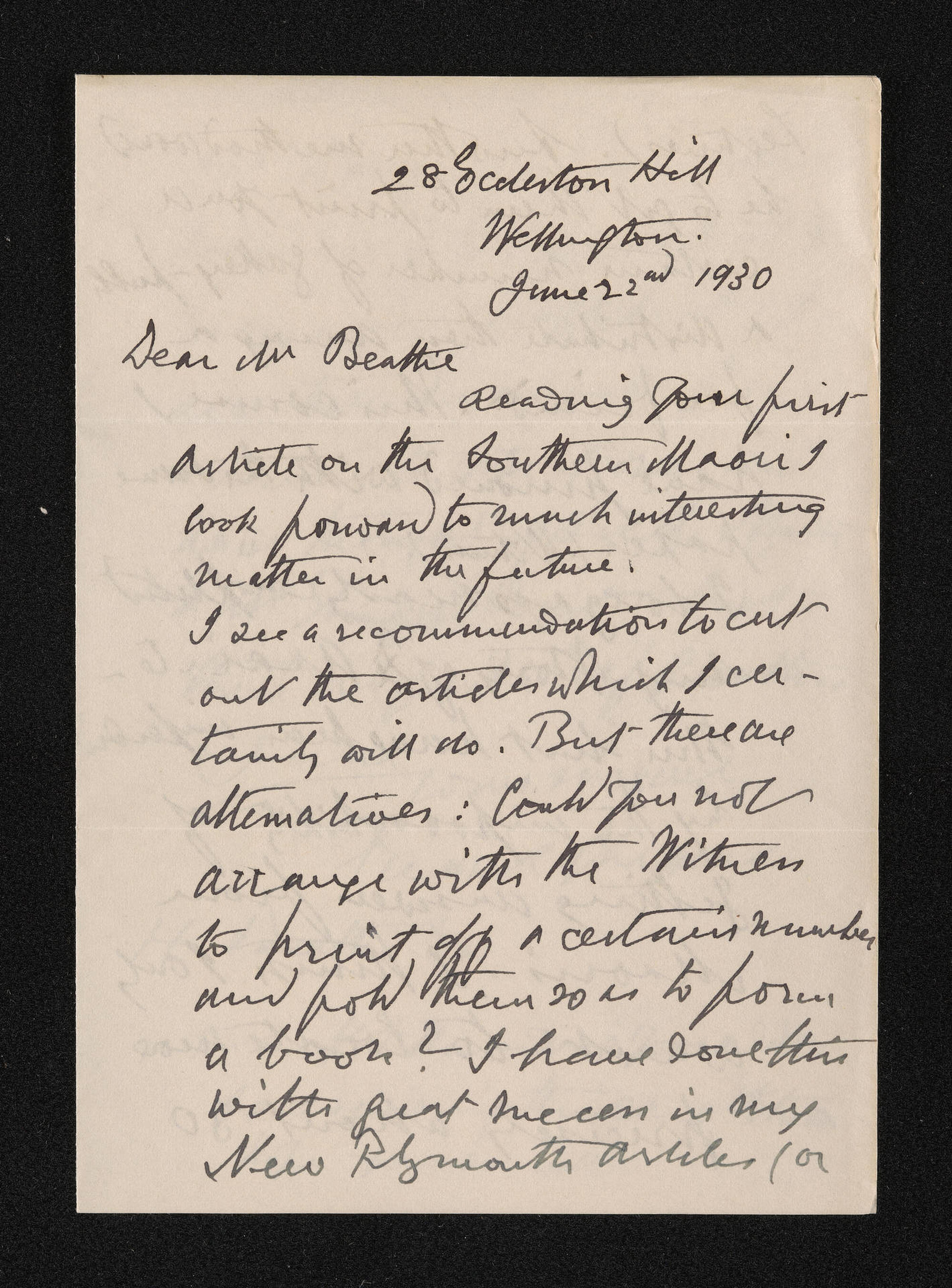 Letter, 22 June 1930, from Frederick Chapman, to Herries Beattie