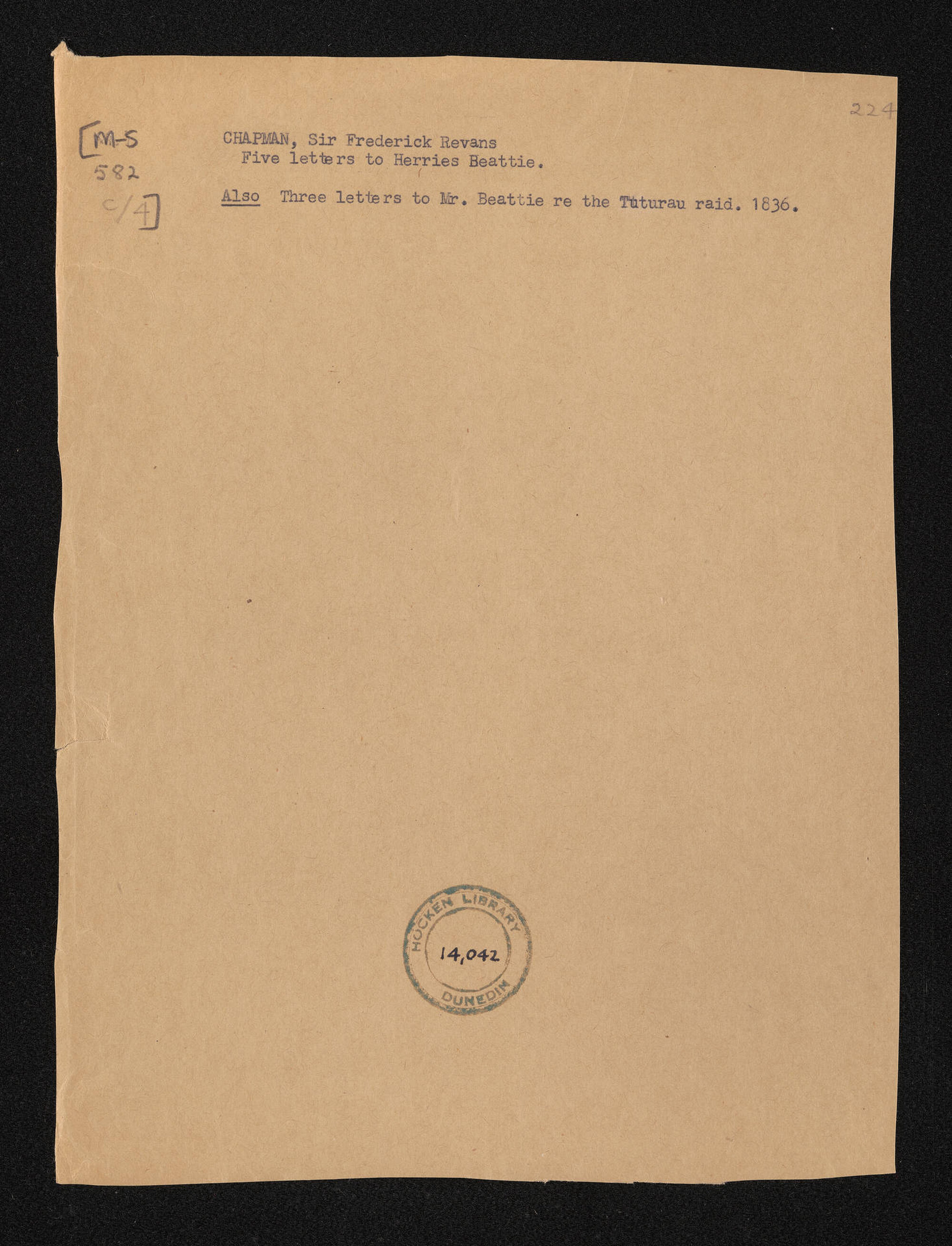 Letter, 18 July 1930, from Frederick Chapman, to Herries Beattie, including annotations from Herries Beattie listing letters sent by Chapman