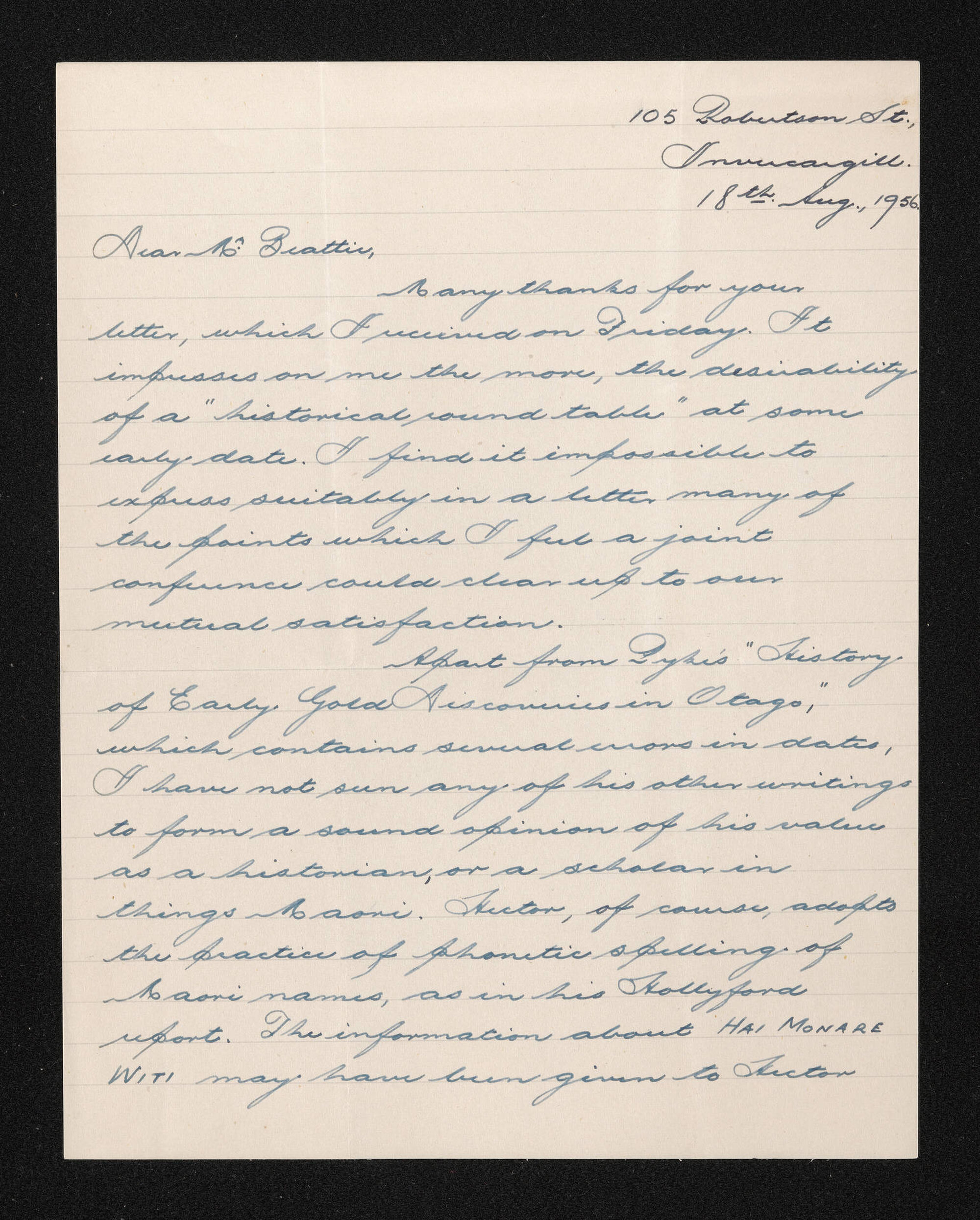 Letter, 18 August 1956, from Peter Chandler, to Herries Beattie