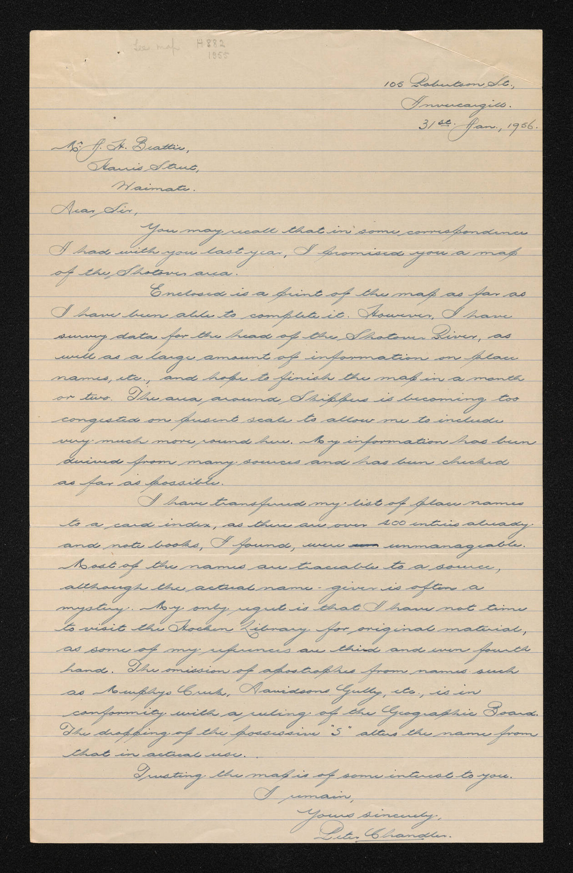 Letter, 31 January 1956, from Peter Chandler, to Herries Beattie