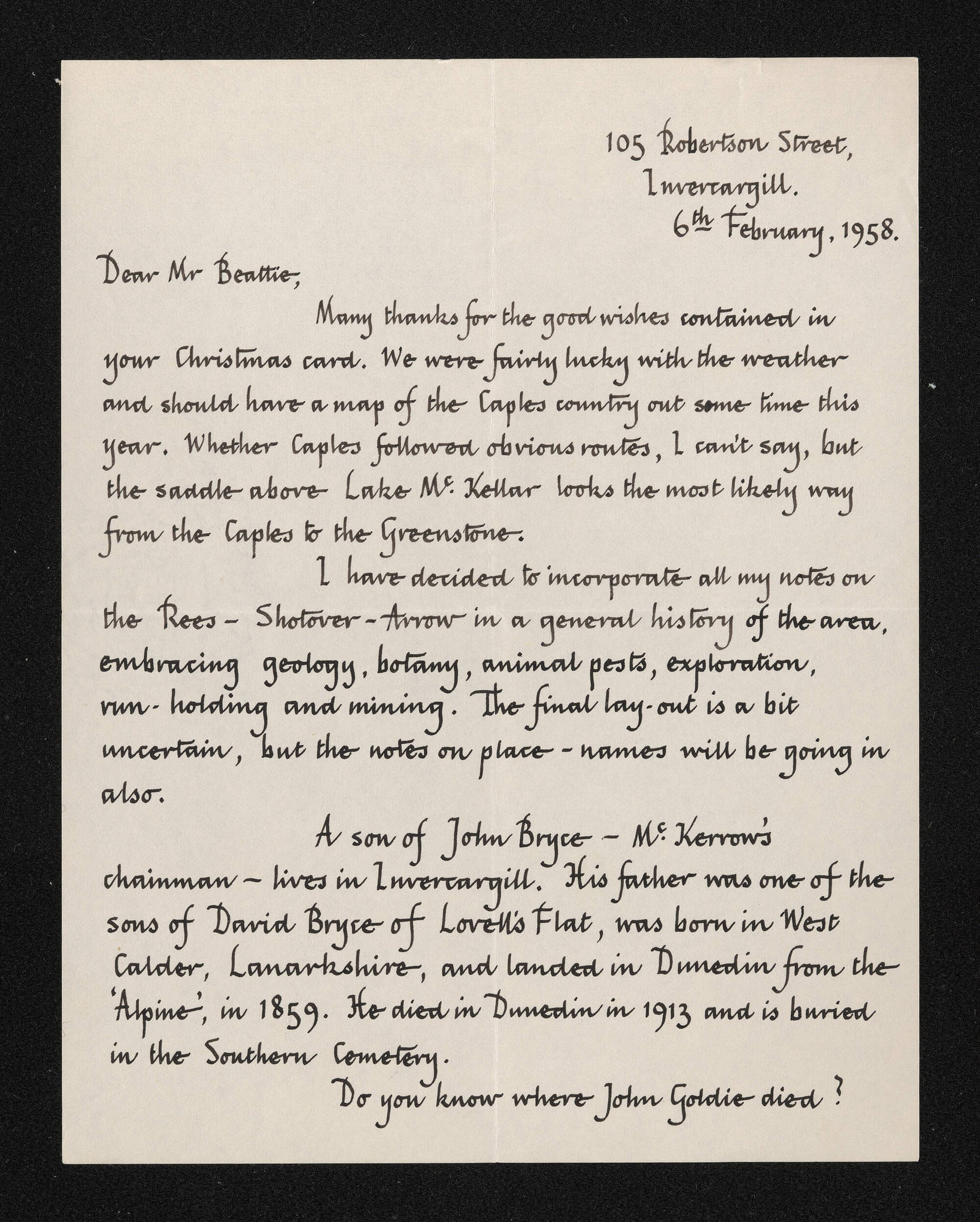 Letter, 6 February 1958, from Peter Chandler, to Herries Beattie