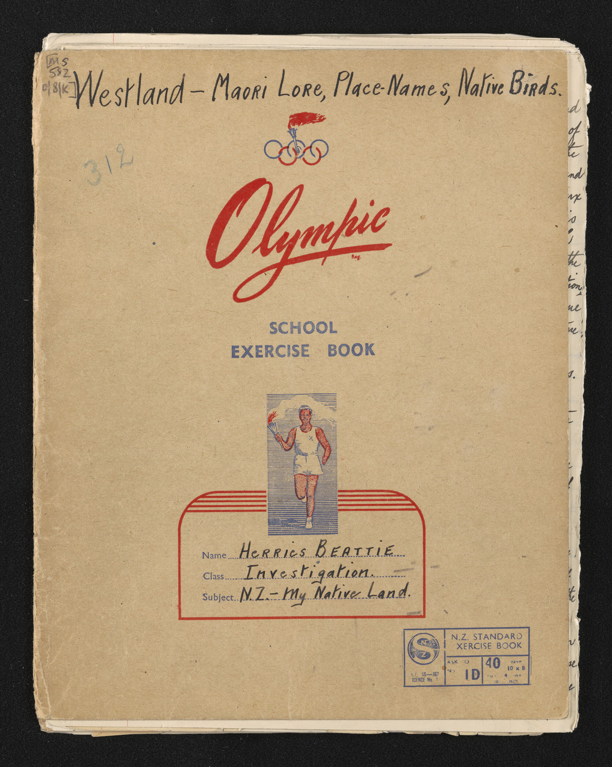 Notebook entitled, 'Westland Maori lore, place names, native birds'