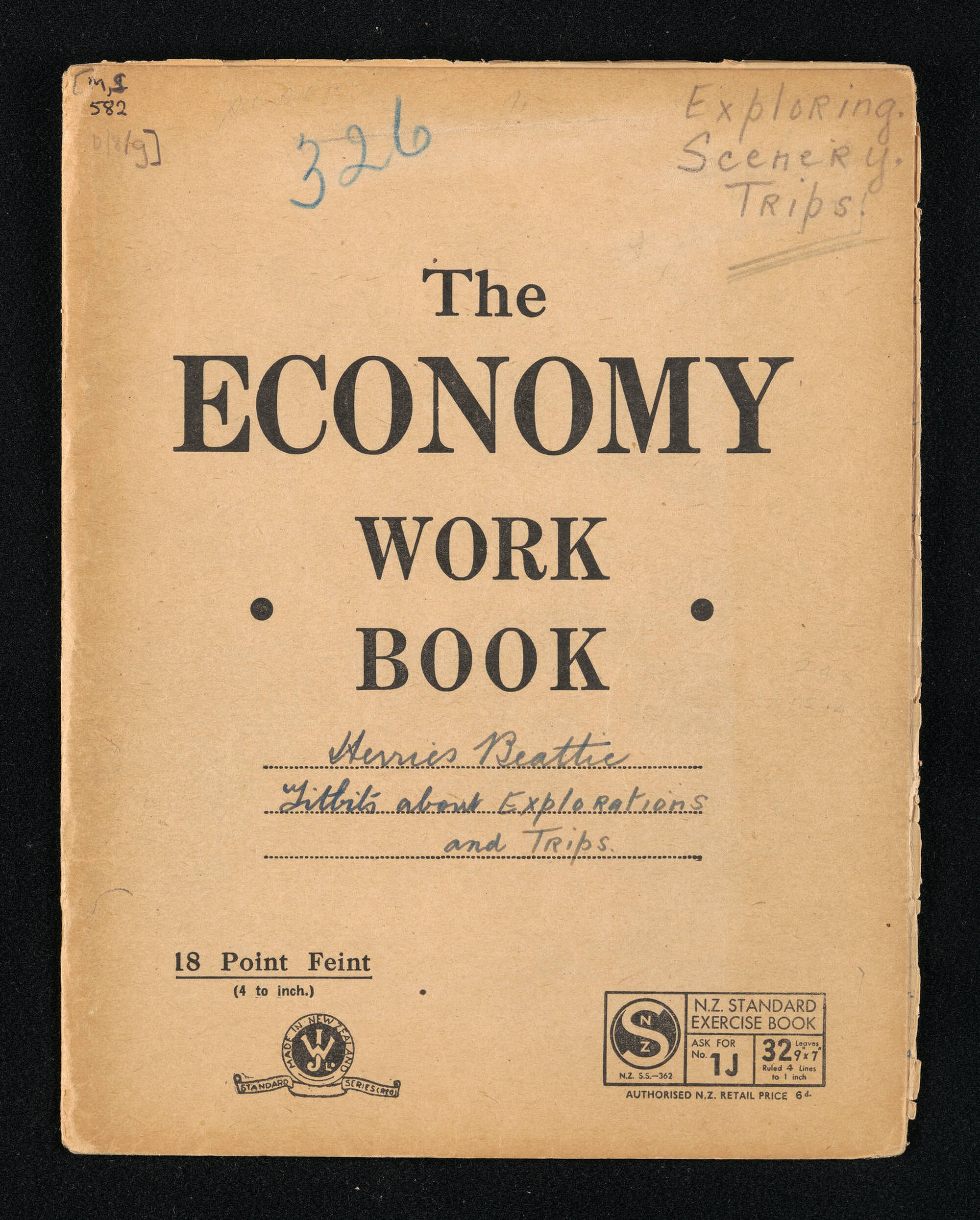 Notebook entitled, 'Titbits about explorations and trips'