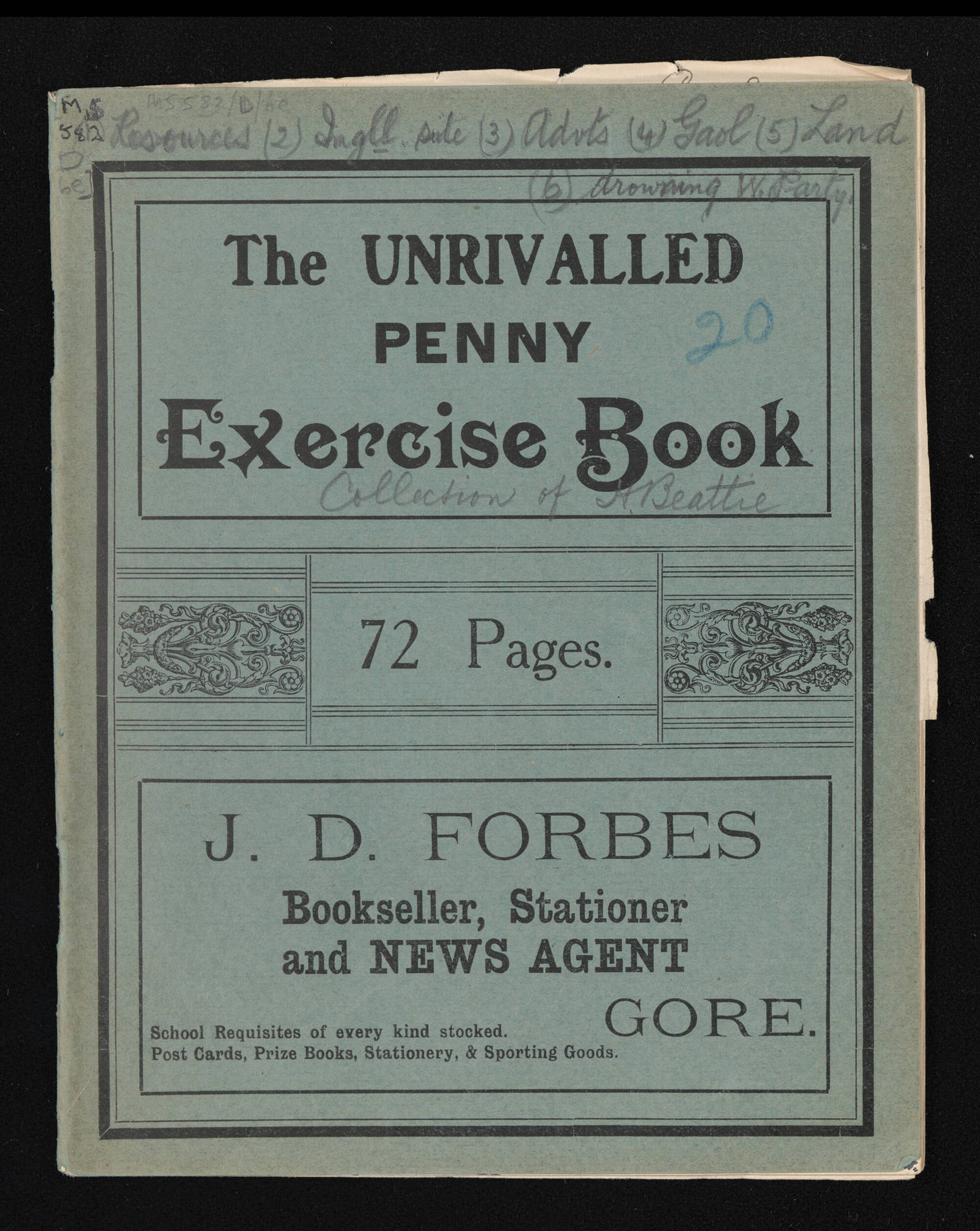 Notebook entitled, 'General facts about Southland, Otago Witness, Jan 1857 - May 1859'