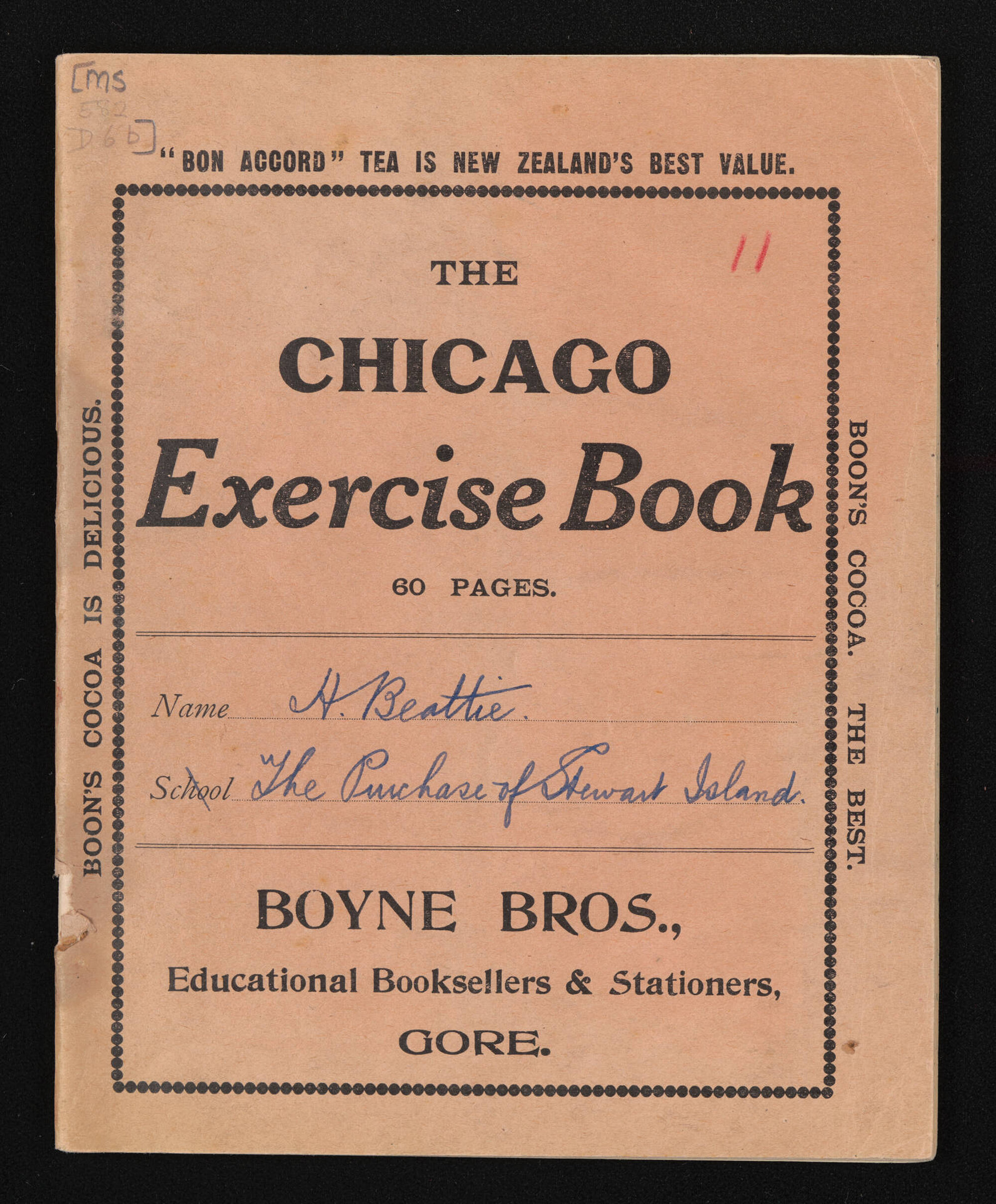 Notebook entitled, 'The purchase of Stewart Island'