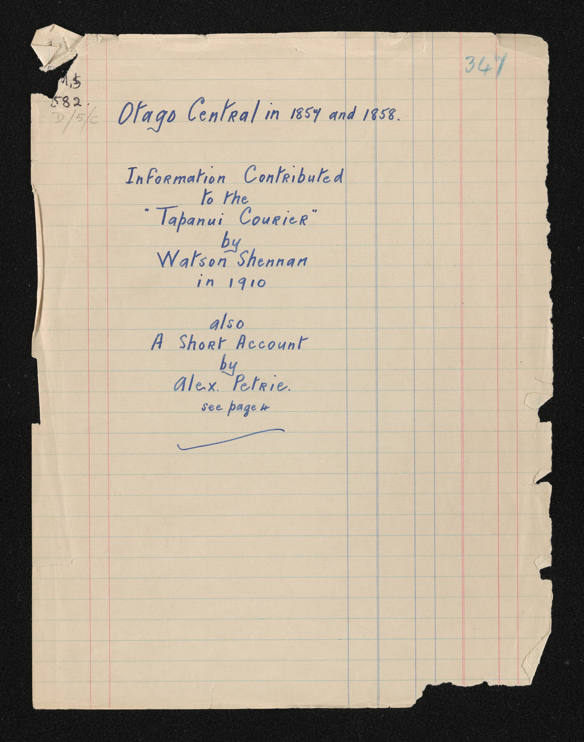 Notes on Otago Central in 1857 and 1858