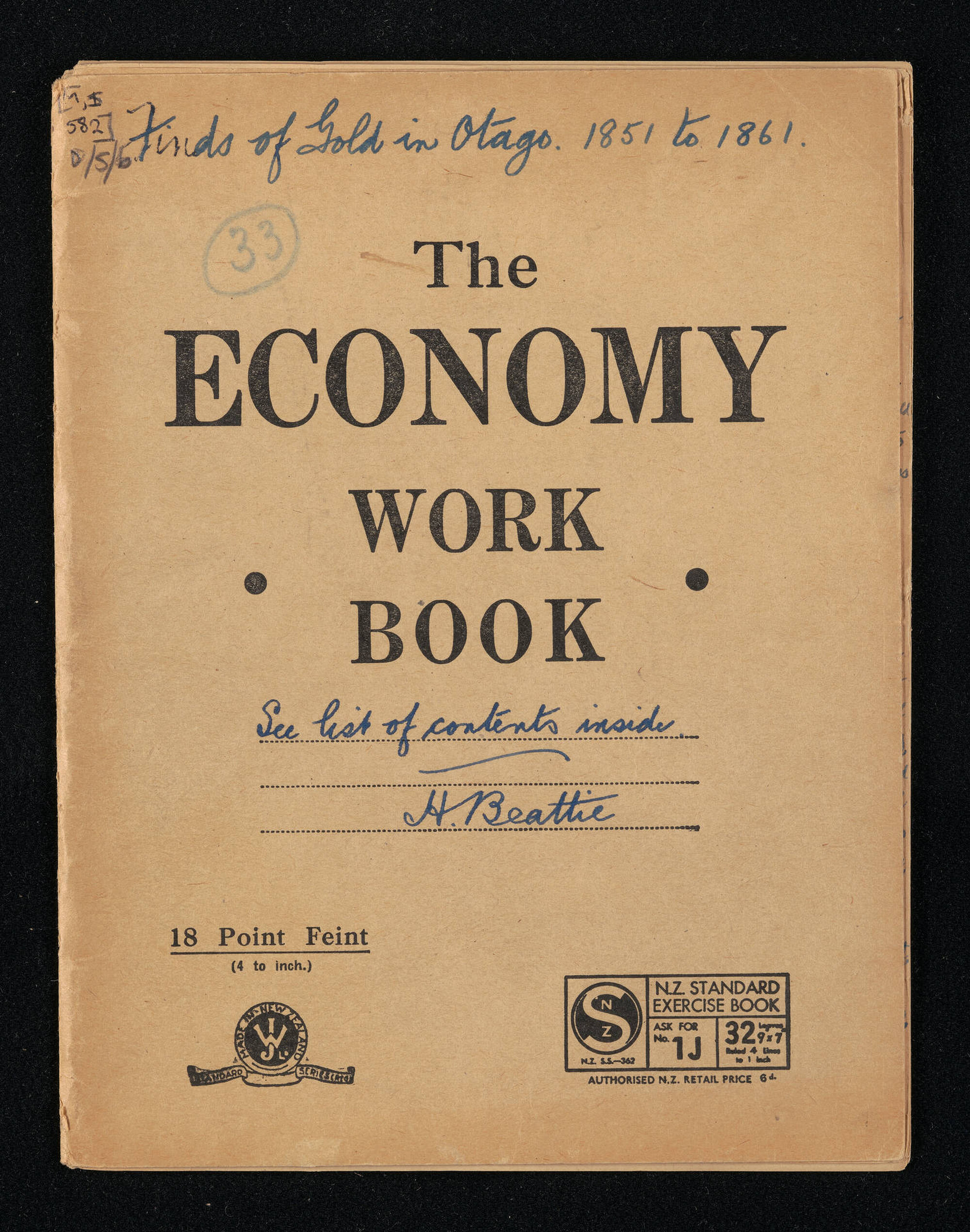 Notebook entitled, 'Finds of gold in Otago'