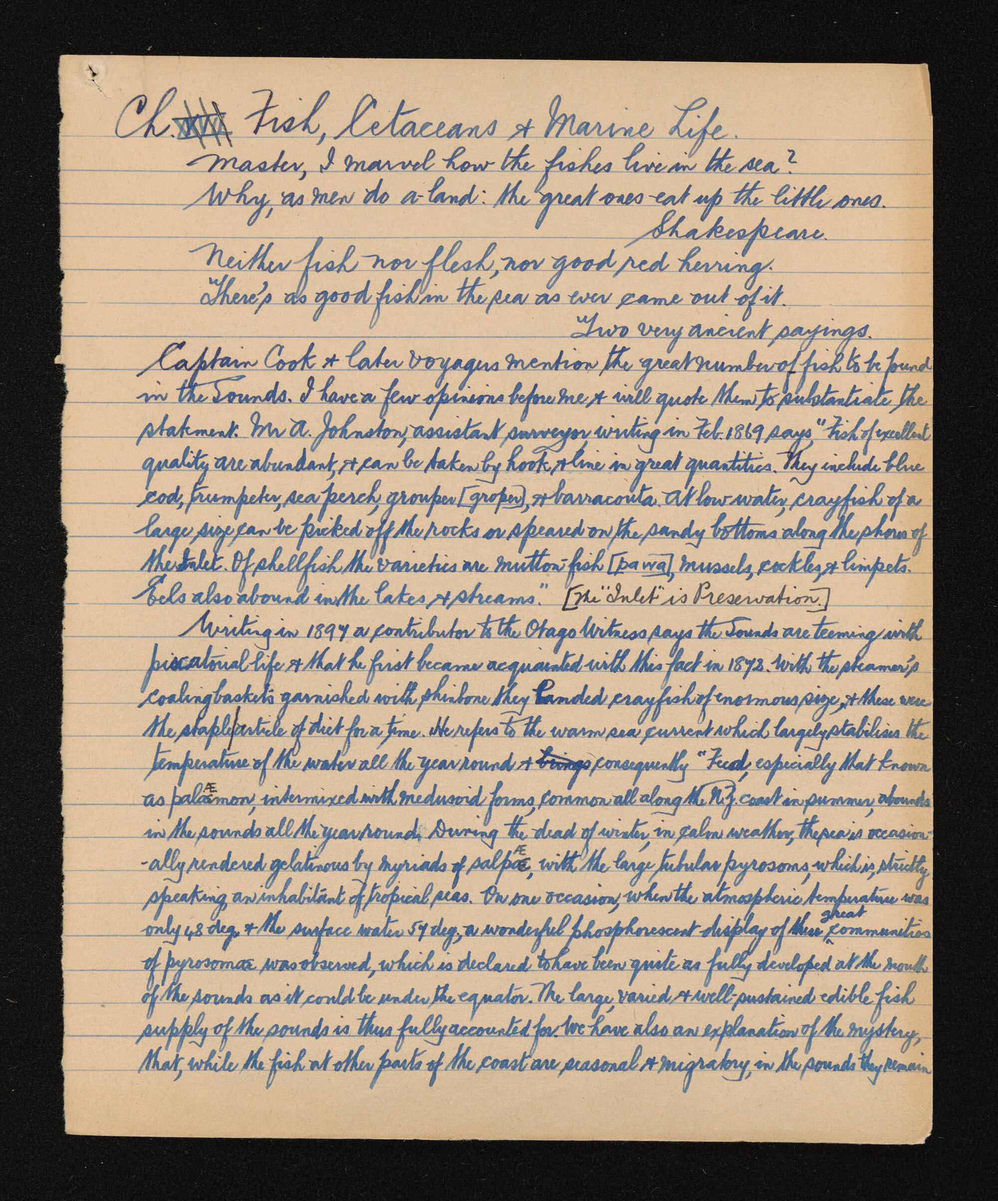 Papers on early European accounts of fish, trees, birds and fauna of Fiordland, not included in Herries' publication 'Far famed Fiordland'