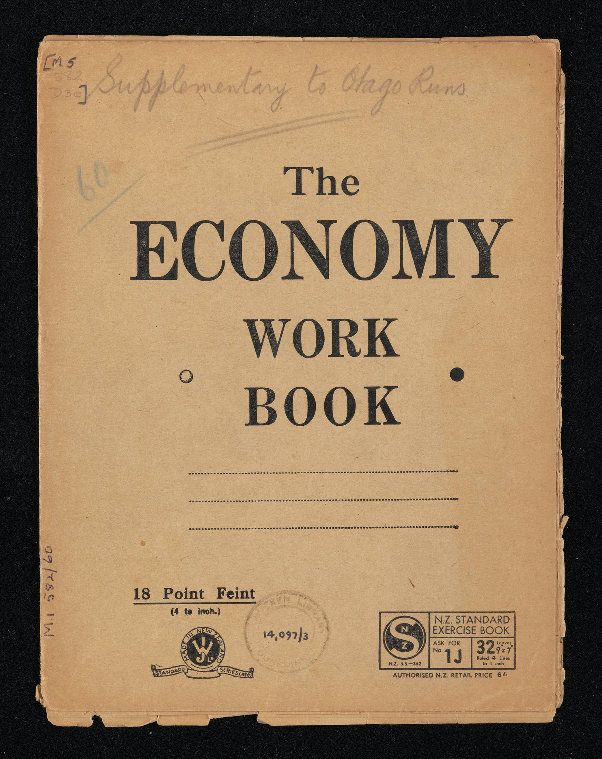 Notebook entitled, 'Supplementary to Otago runs'