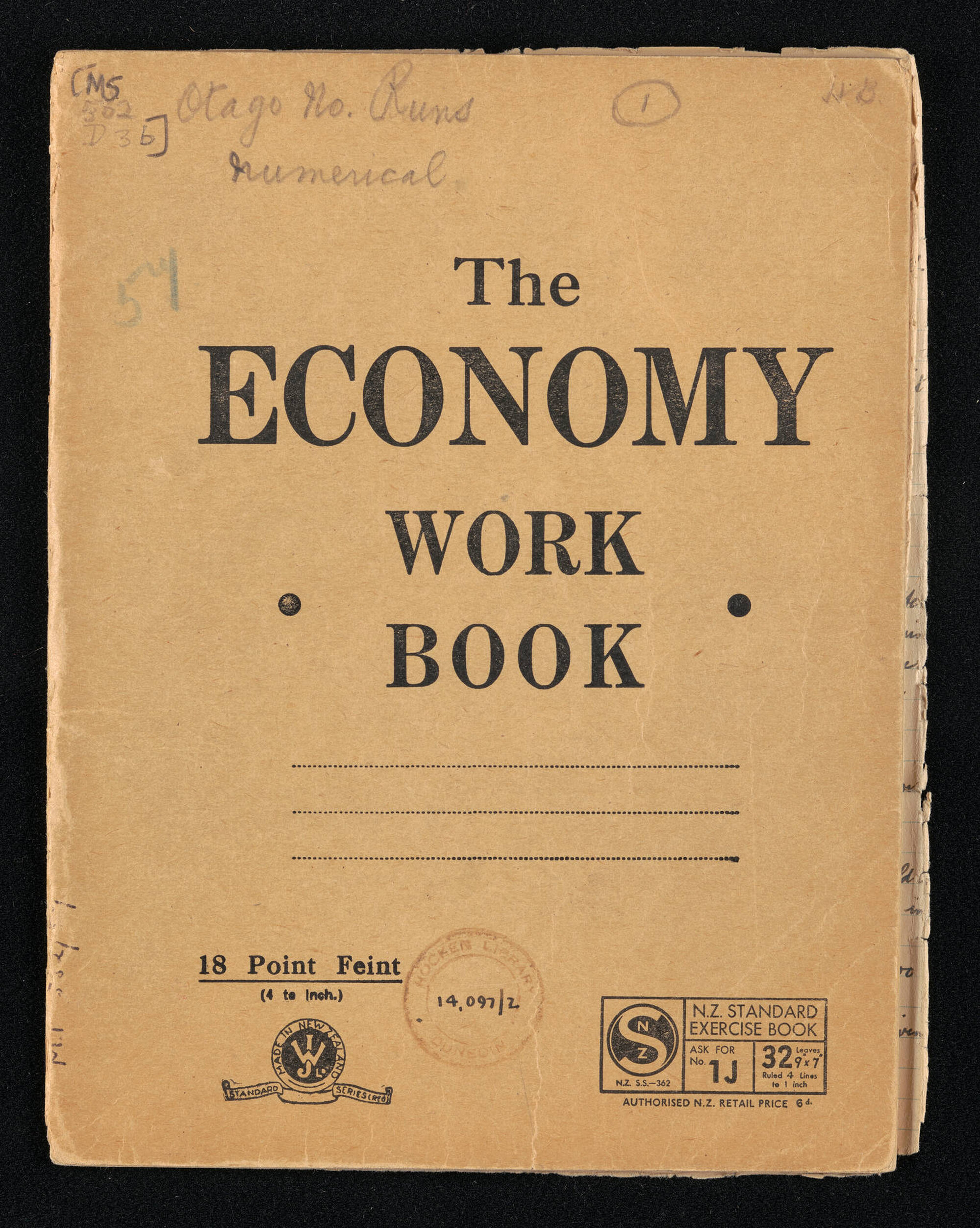 Notebook entitled, 'Otago No. runs, numerical 1'