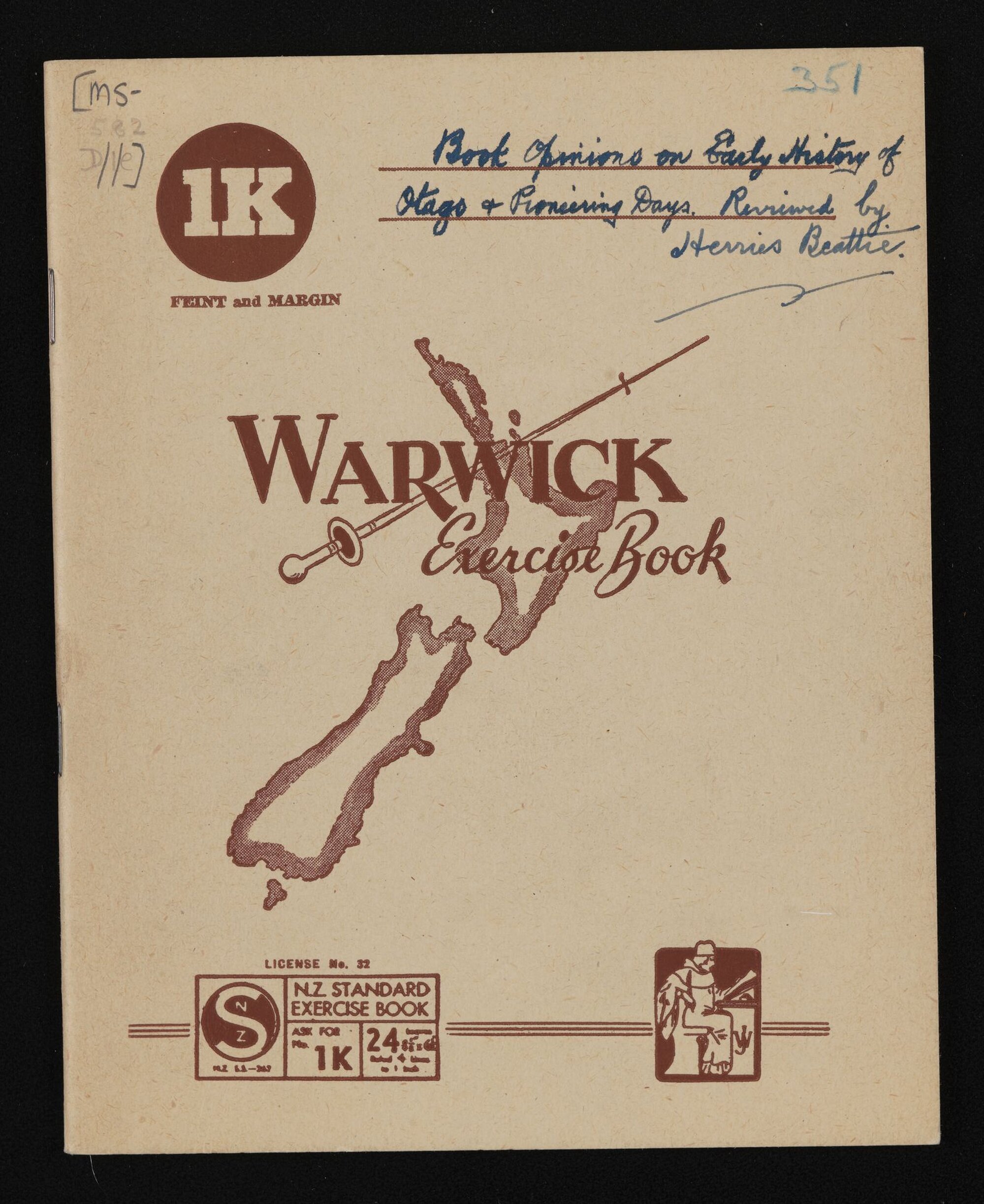 Notebook entitled, 'Book opinions on early history of Otago and pioneering days reviewed by Herries Beattie'