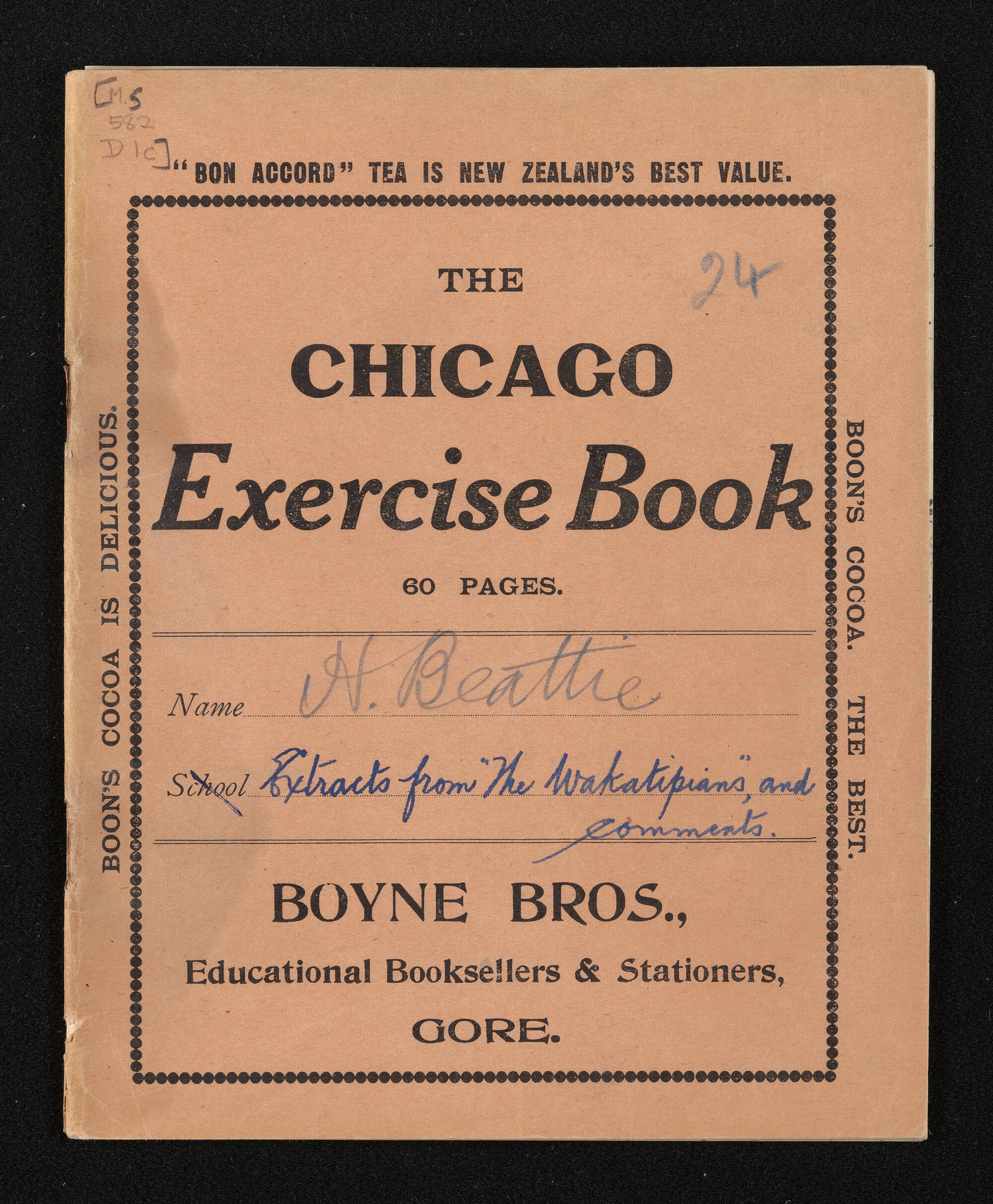 Notebook containing handwritten extracts from A.H. Duncan's, 'The Wakatipians' and comments