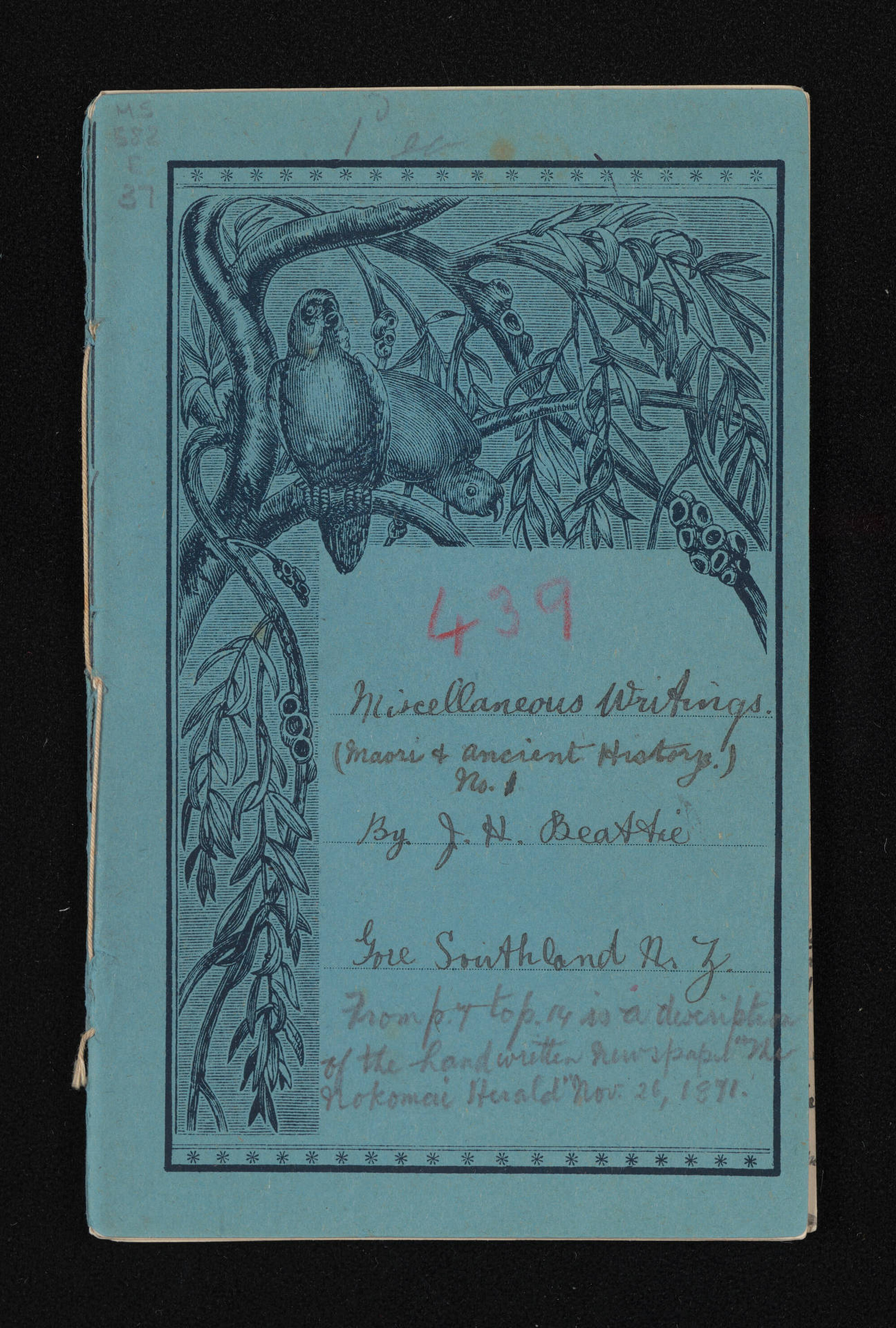 Notebook entitled, 'Miscellaneous writings; Maori and ancient history, vol 1'