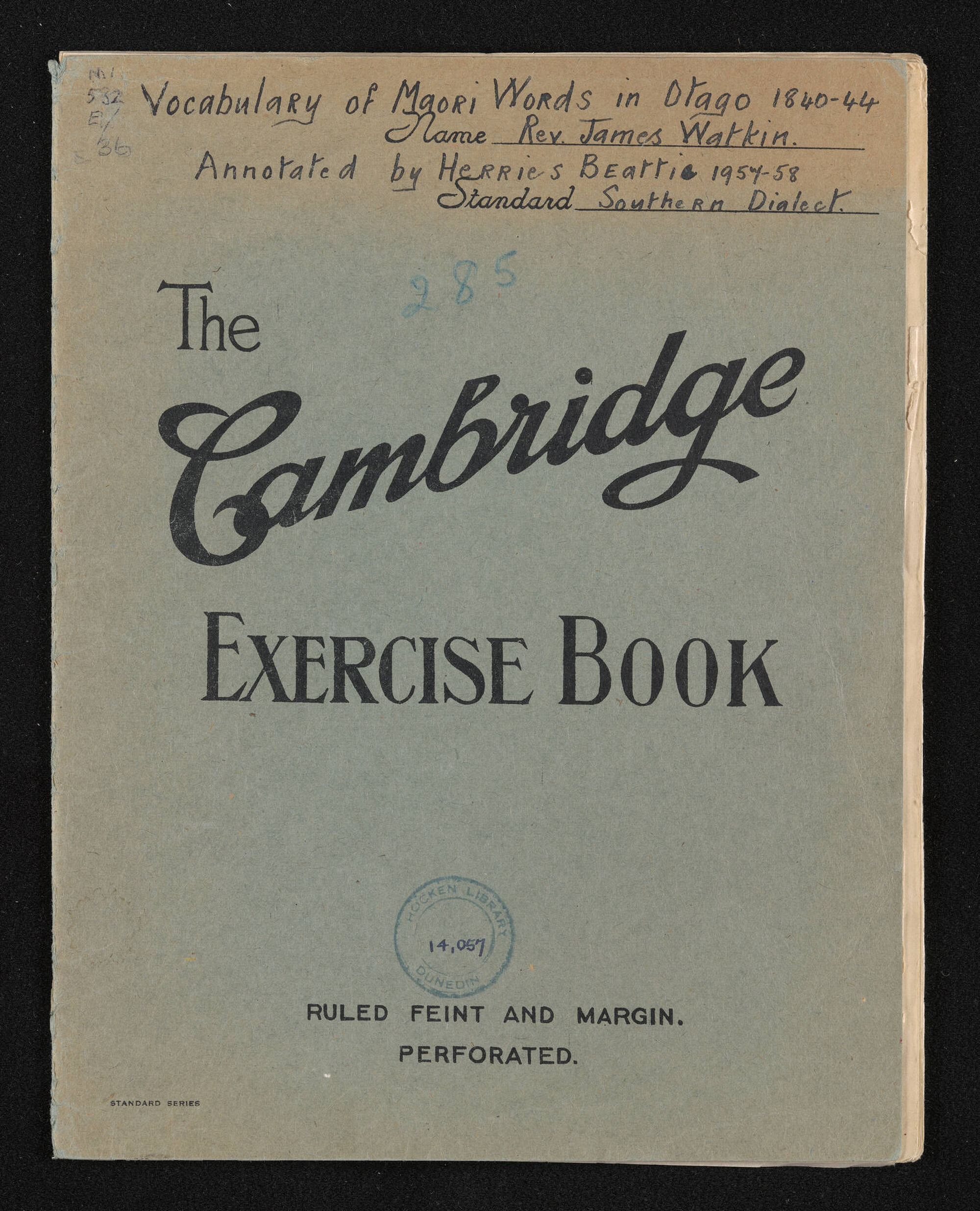 Typescript vocabulary of Māori words, compiled by the Reverend James Watkin in 1840-1844 and annotated by Herries in 1957-1958